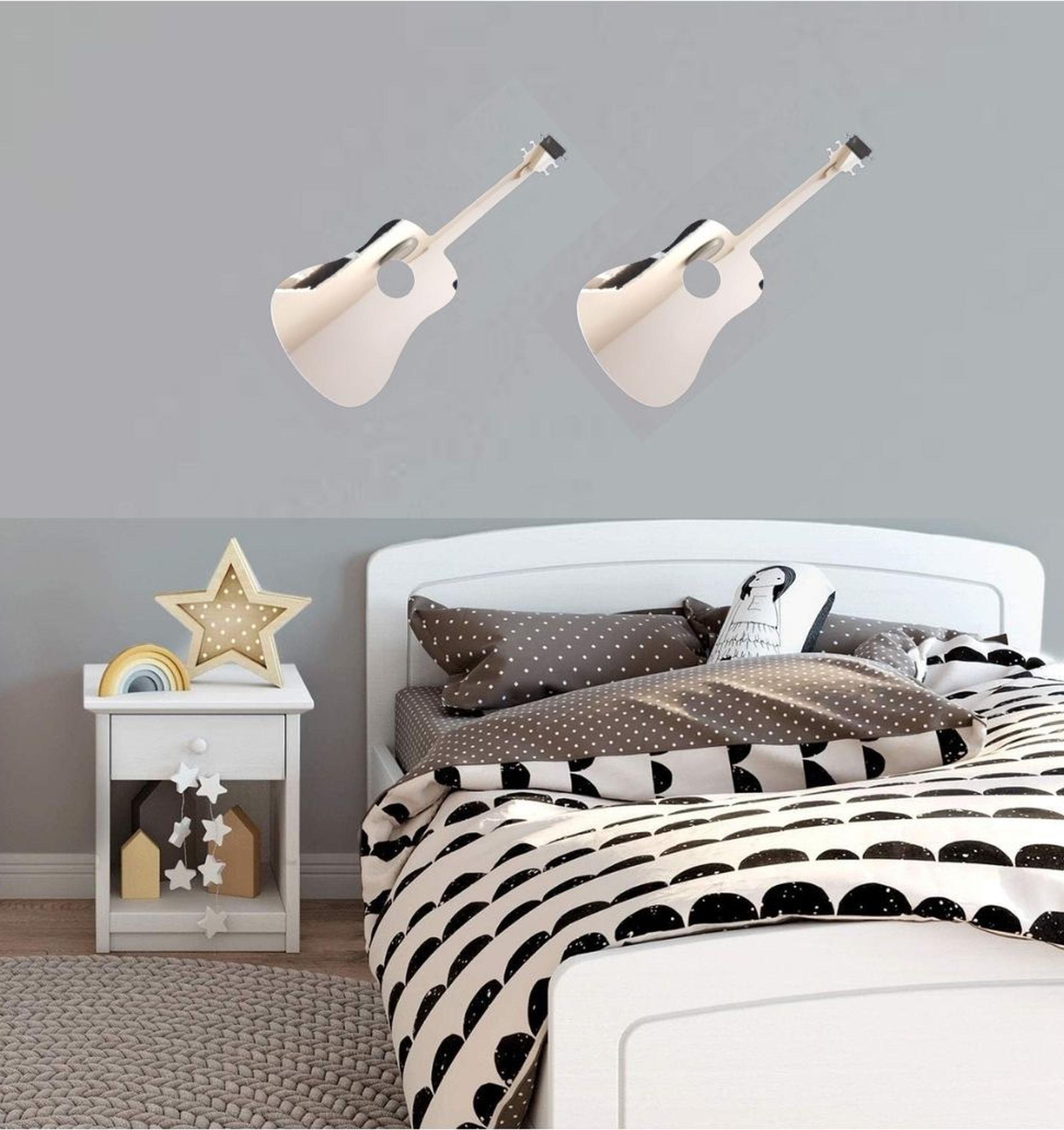 Aynalı Duvar Süsü (Sticker) Gitar Şekilli 34x15x0,6cm