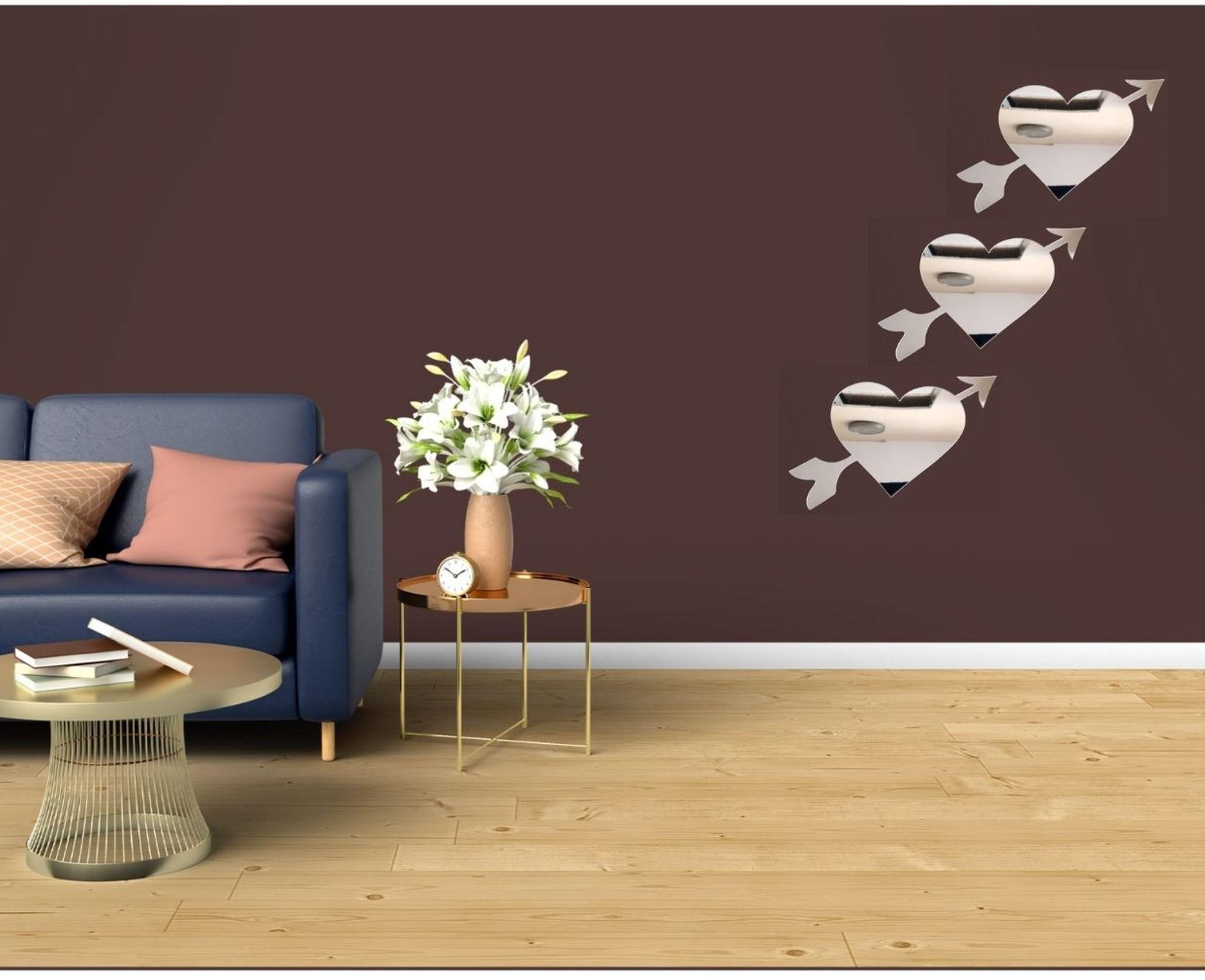 Aynalı Duvar Süsü (Sticker) Kalp Şekilli 20x11x0,6cm