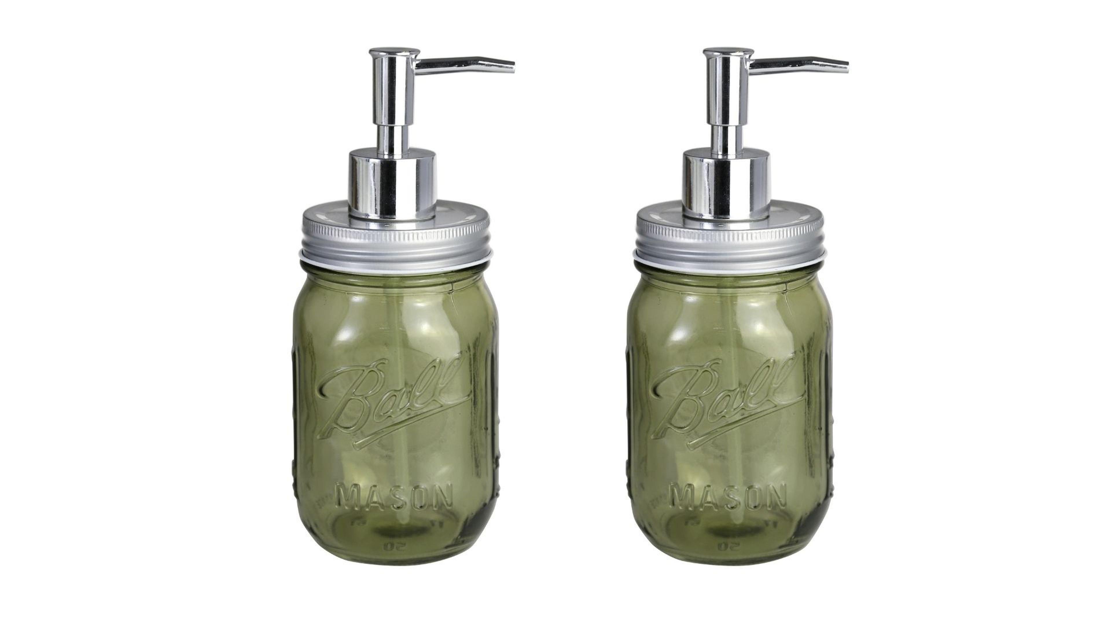 Banyo Seti Cam Sıvı Sabunluk 2 Adet,Çiçek Desenli Koyu Yeşil 8X8X10Cm 420Ml