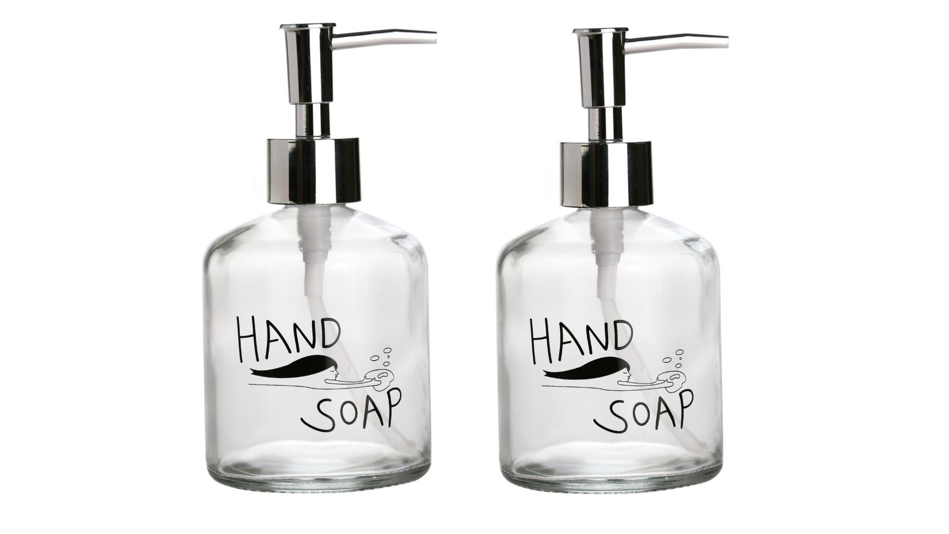 Banyo Seti Cam Sıvı Sabunluk İki Adet,El Sabunu Yazılı 300Ml 7,6X15,5Cm