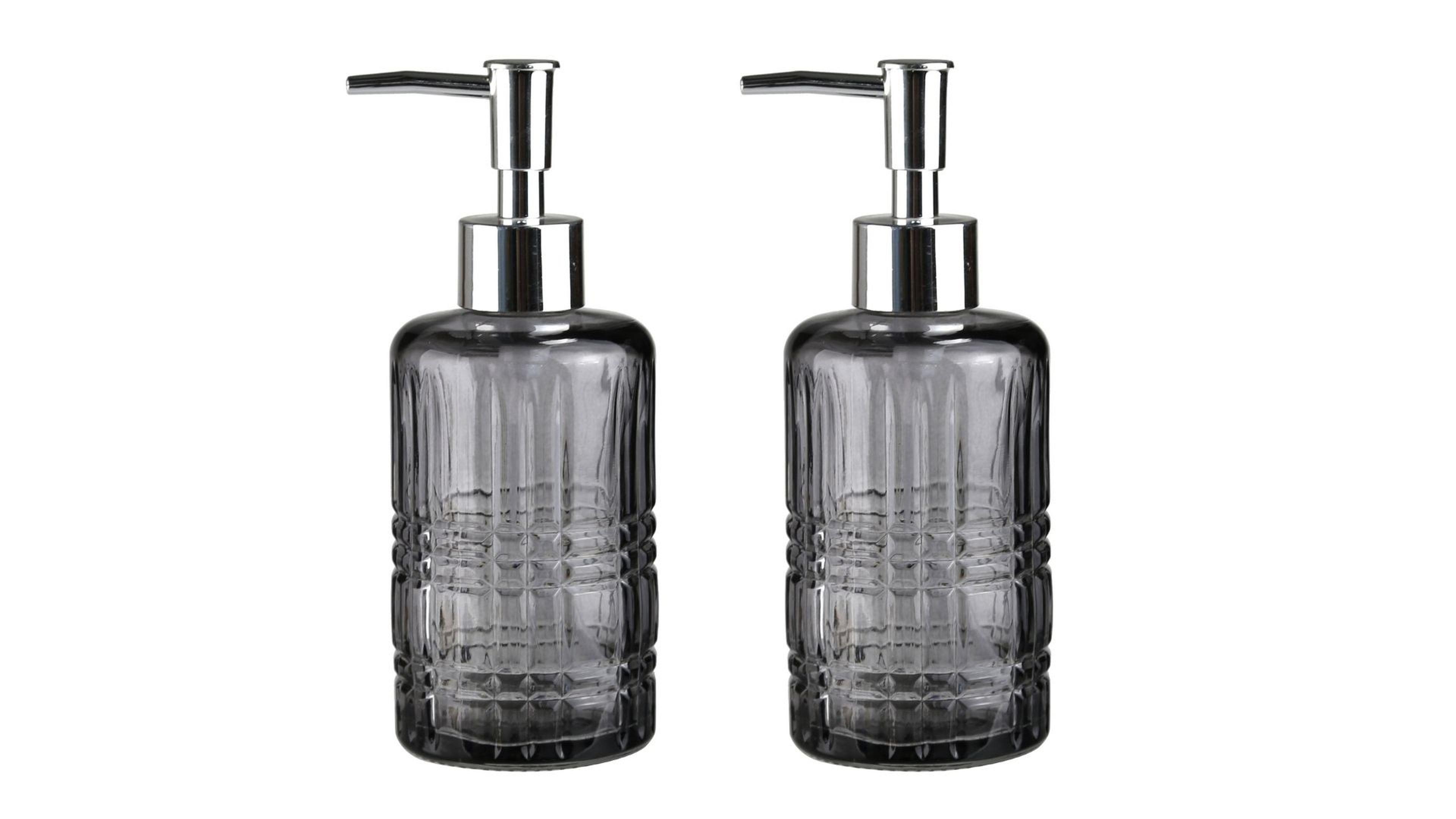 Banyo Seti Cam Sıvı Sabunluk İki Adet,Kristal Desenli Gri 300Ml 6,8X17,6Cm