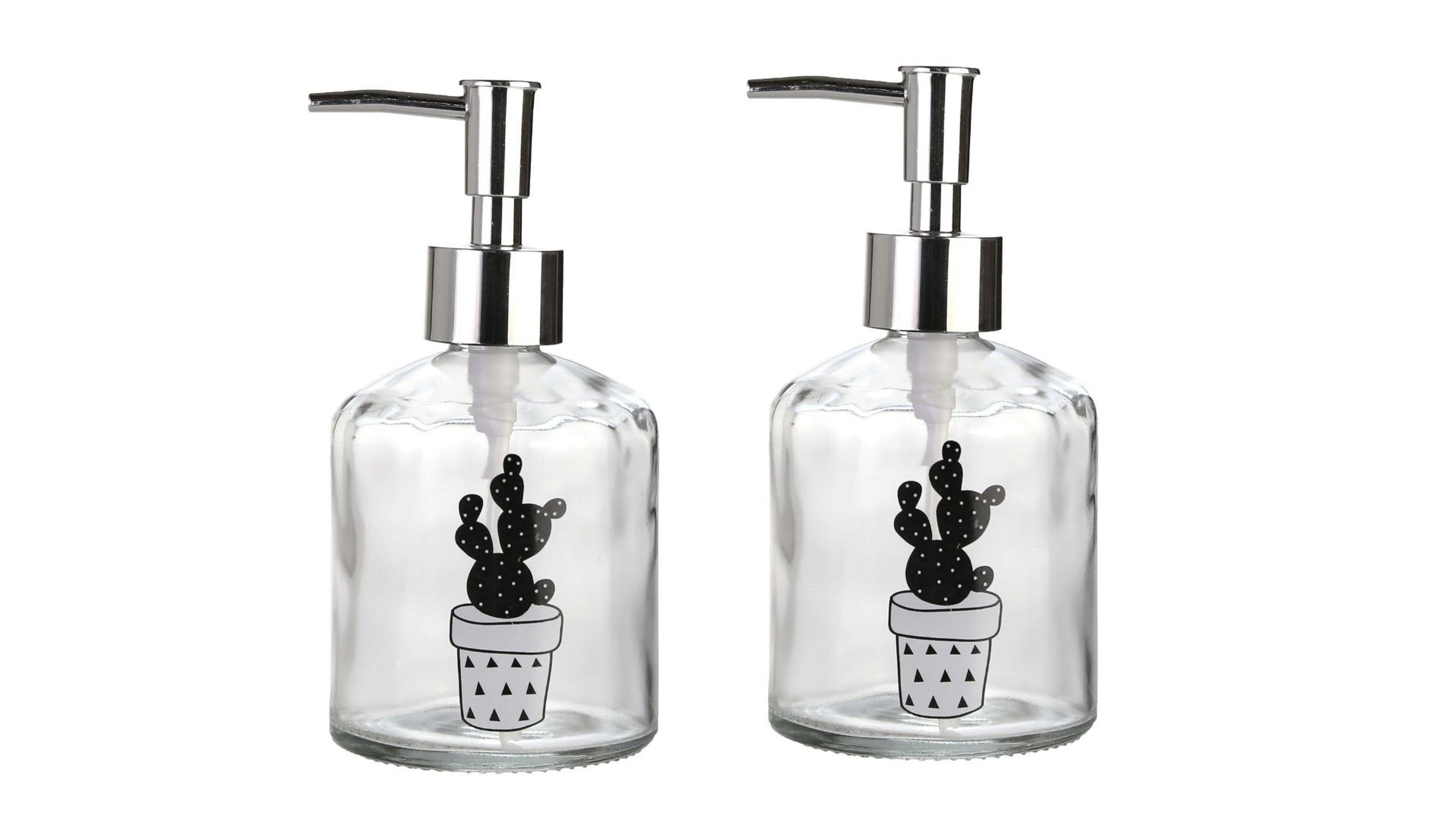 Banyo Seti Cam Sıvı Sabunluk İki Adet,Kaktüs 2 Desen 300Ml 7,6X15,5Cm