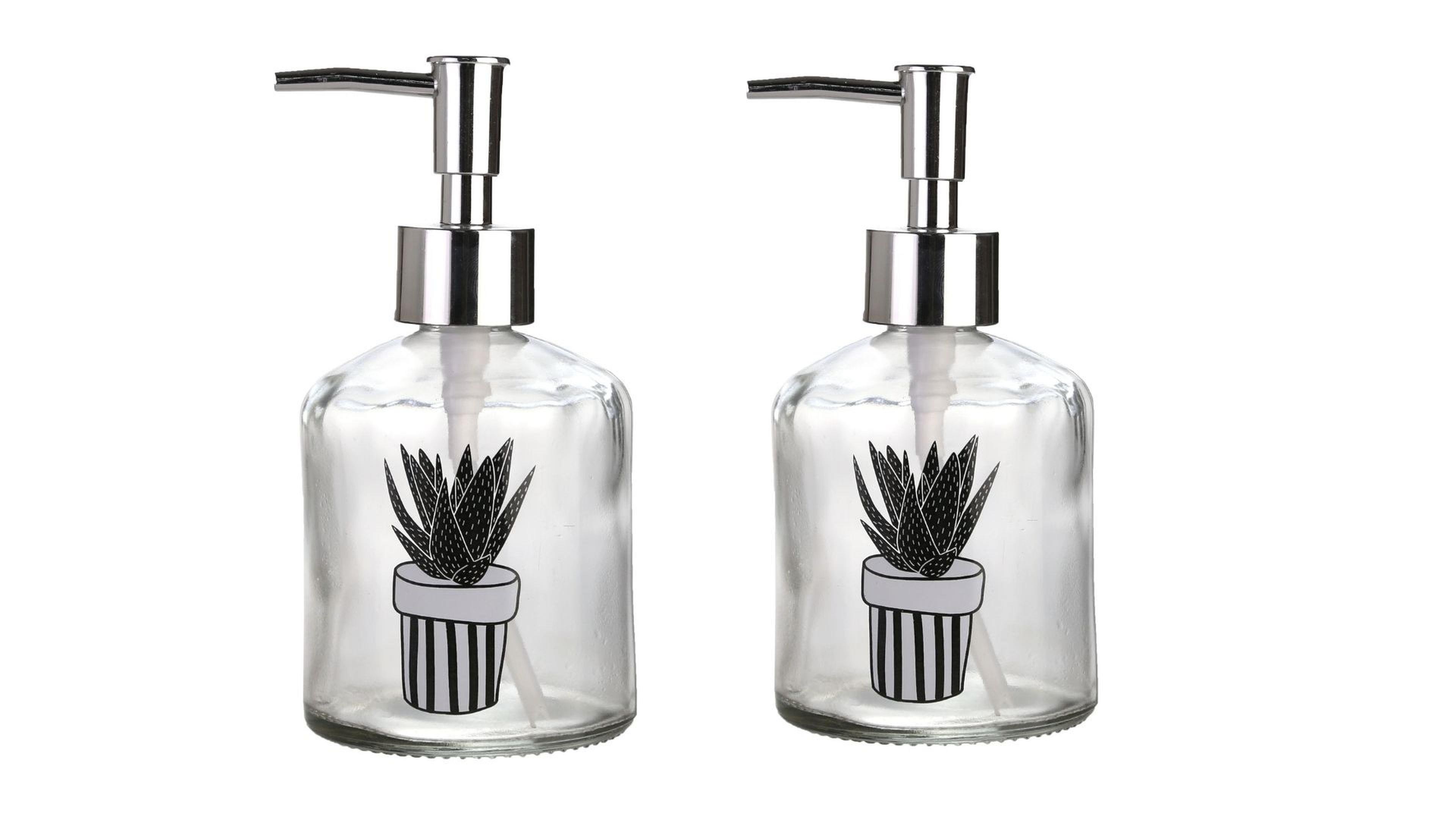 Banyo Seti Cam Sıvı Sabunluk İki Adet,Kaktüs 1 Desen 300Ml 7,6X15,5Cm