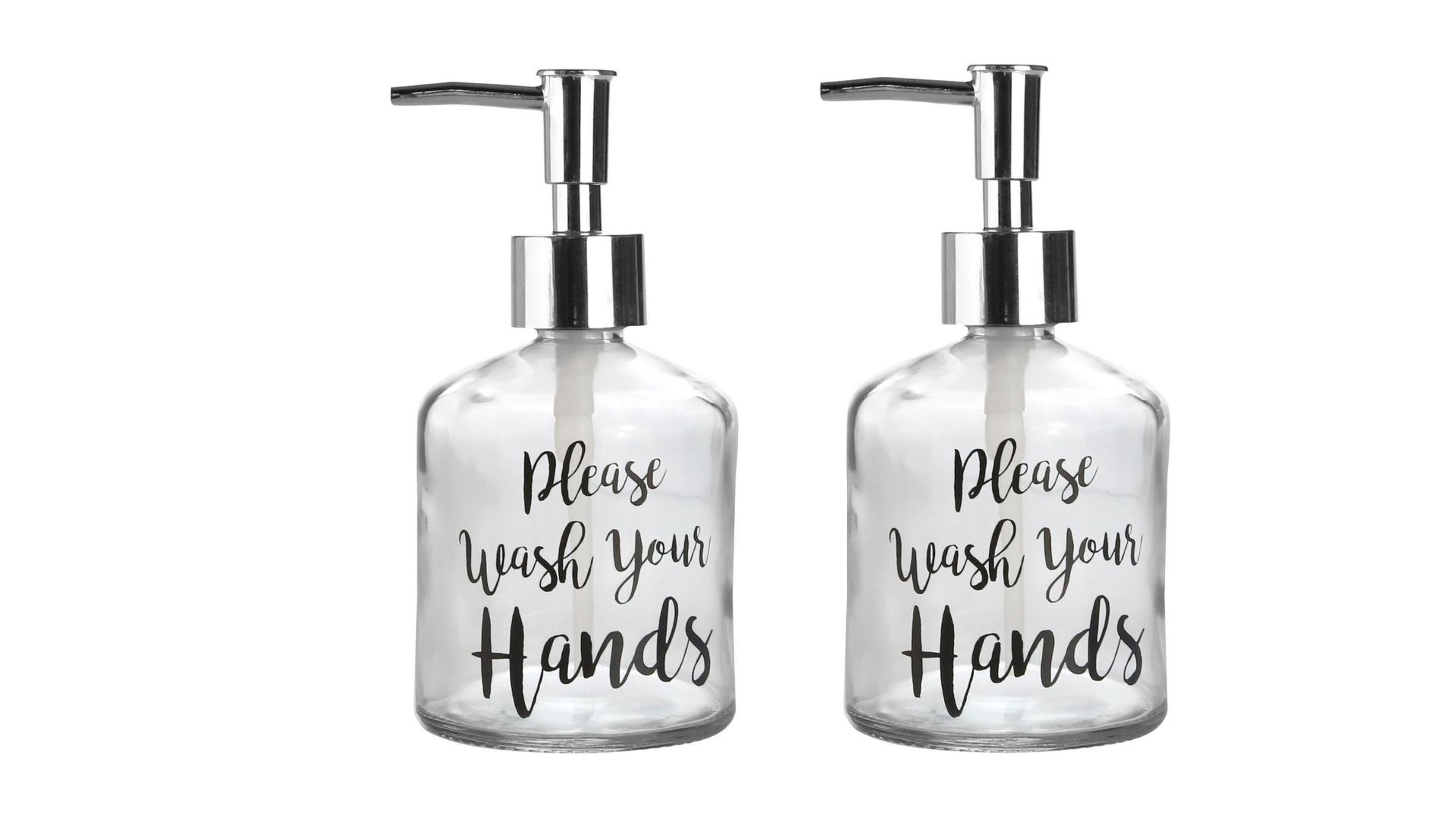 Banyo Seti Cam Sıvı Sabunluk İki Adet,Yazılı Model 300Ml 7,6X15,5Cm