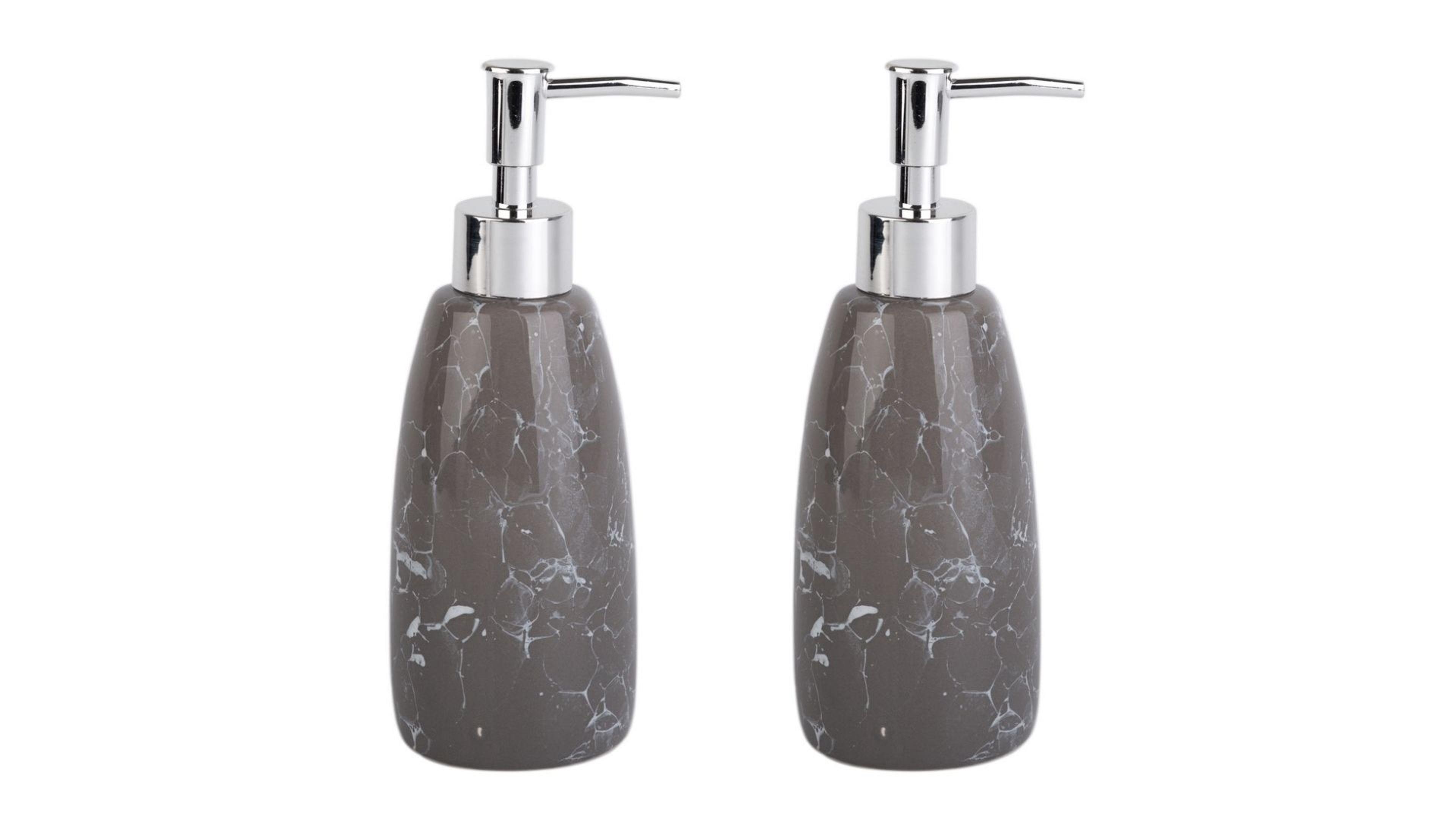 Banyo Seti Mermer Desenli Gri Sıvı Sabunluk 2 Adet 8X8X17Cm 300Ml