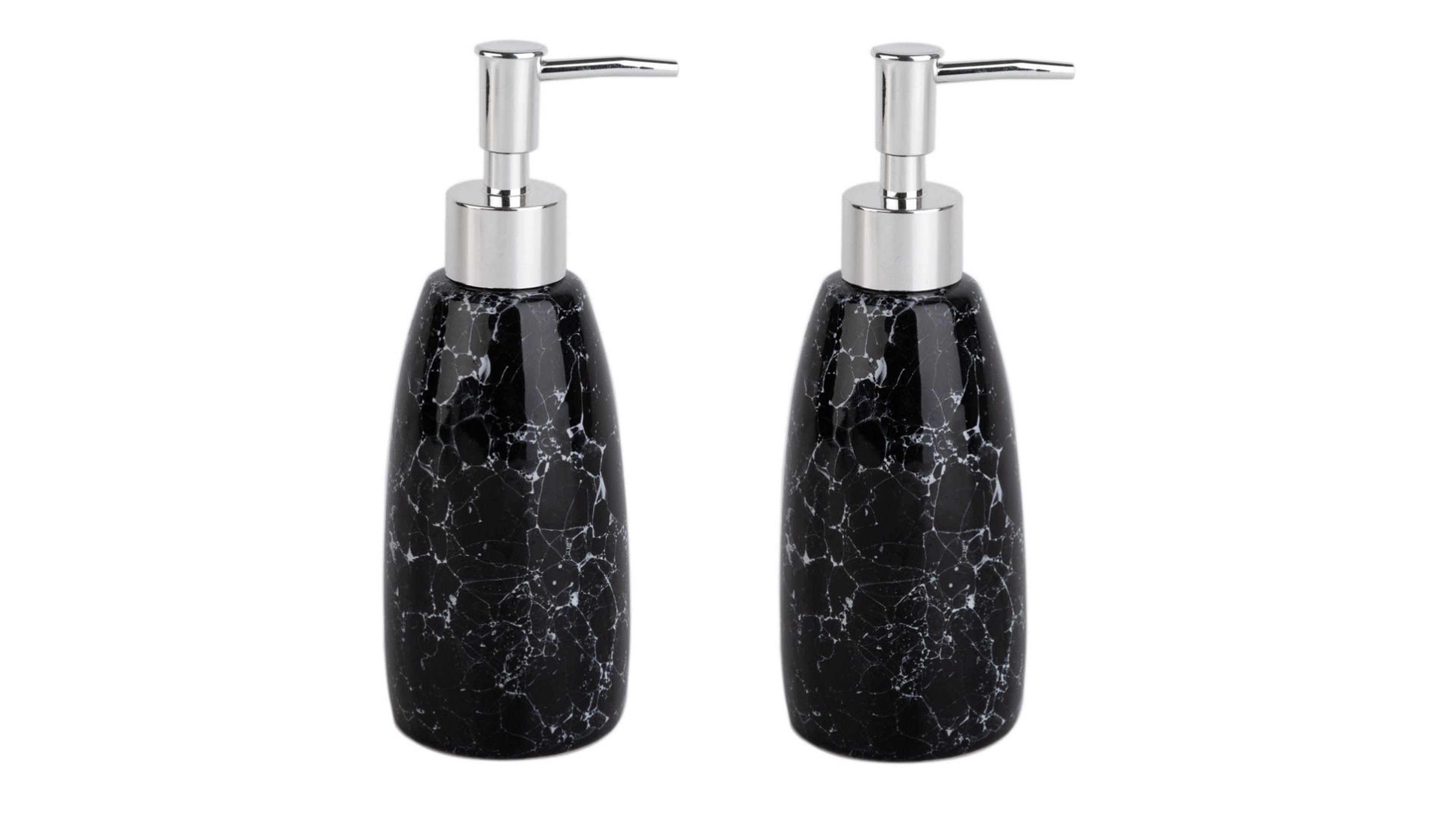 Banyo Seti Mermer Desenli Siyah Sıvı Sabunluk 2 Adet 8X8X17Cm 300Ml