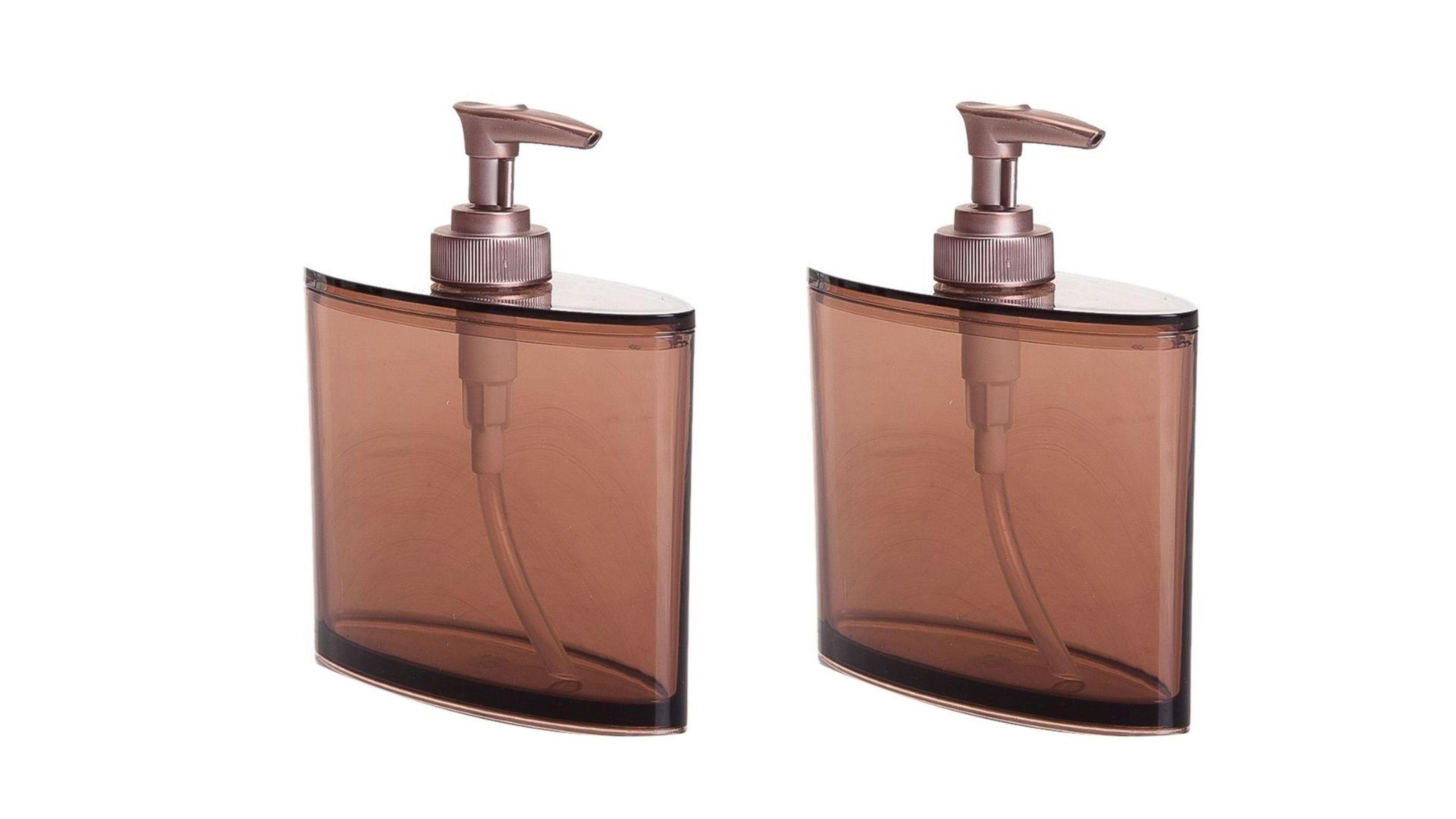 Banyo Seti Oval Sıvı Sabunluk 2 Adet Kahverengi Akrilik 13X5X16Cm 350Ml