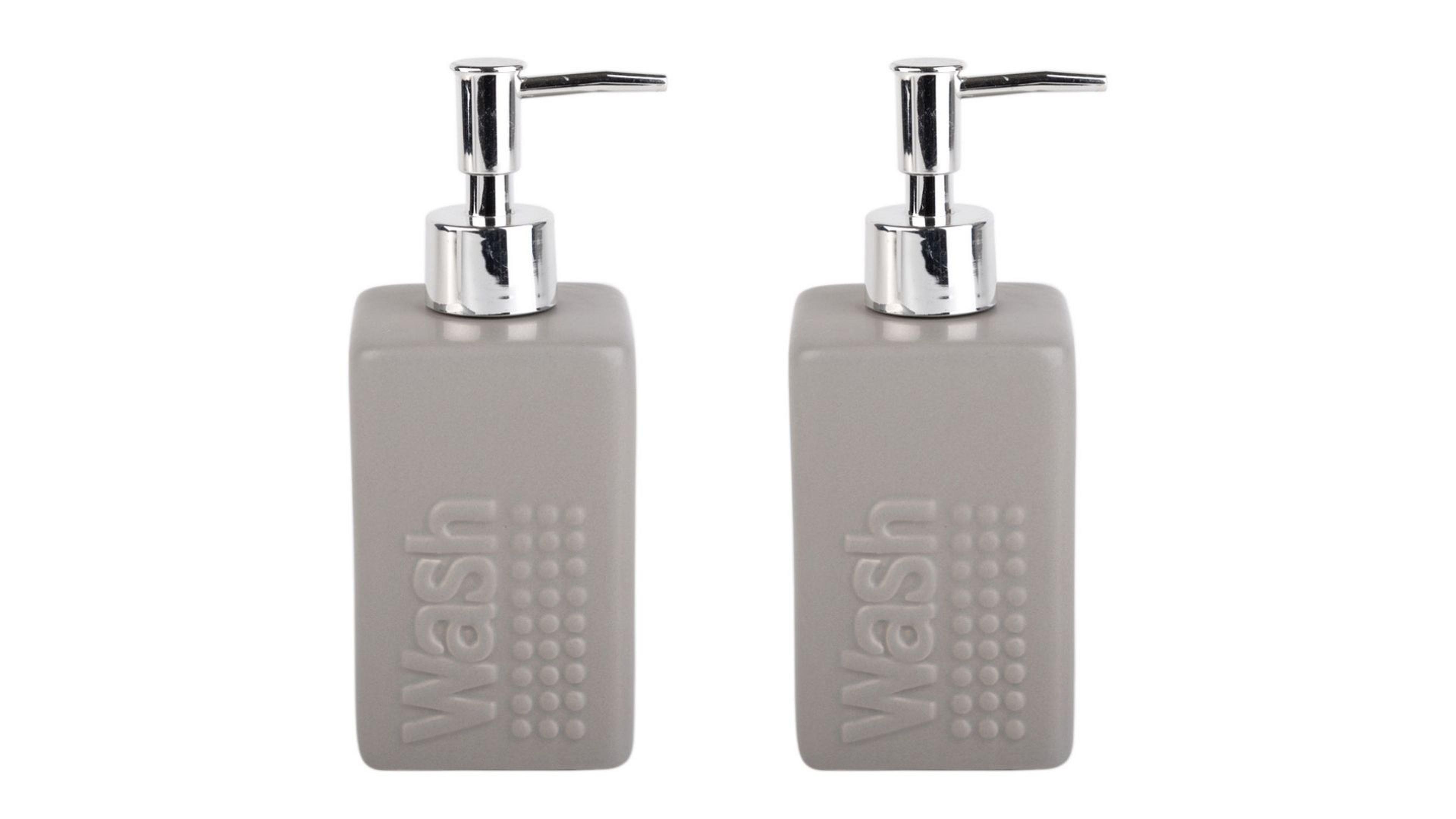 Banyo Seti Seramik Sıvı Sabunluk 2 Adet Gri Modern 7X7X17Cm 300Ml