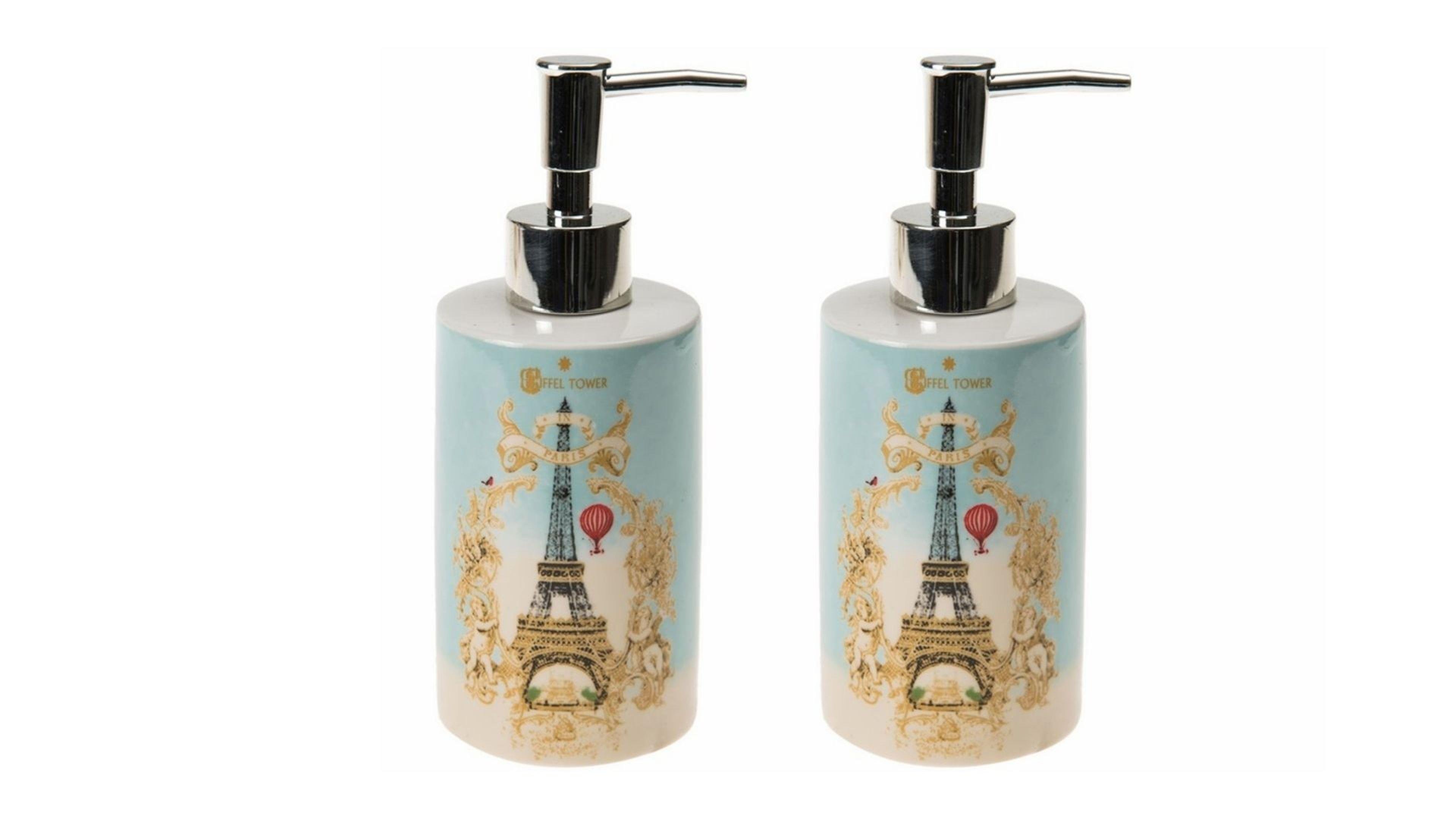 Banyo Seti Seramik Sıvı Sabunluk 2 Adet Romantik Yeşil Model 7x7x18cm 320ml