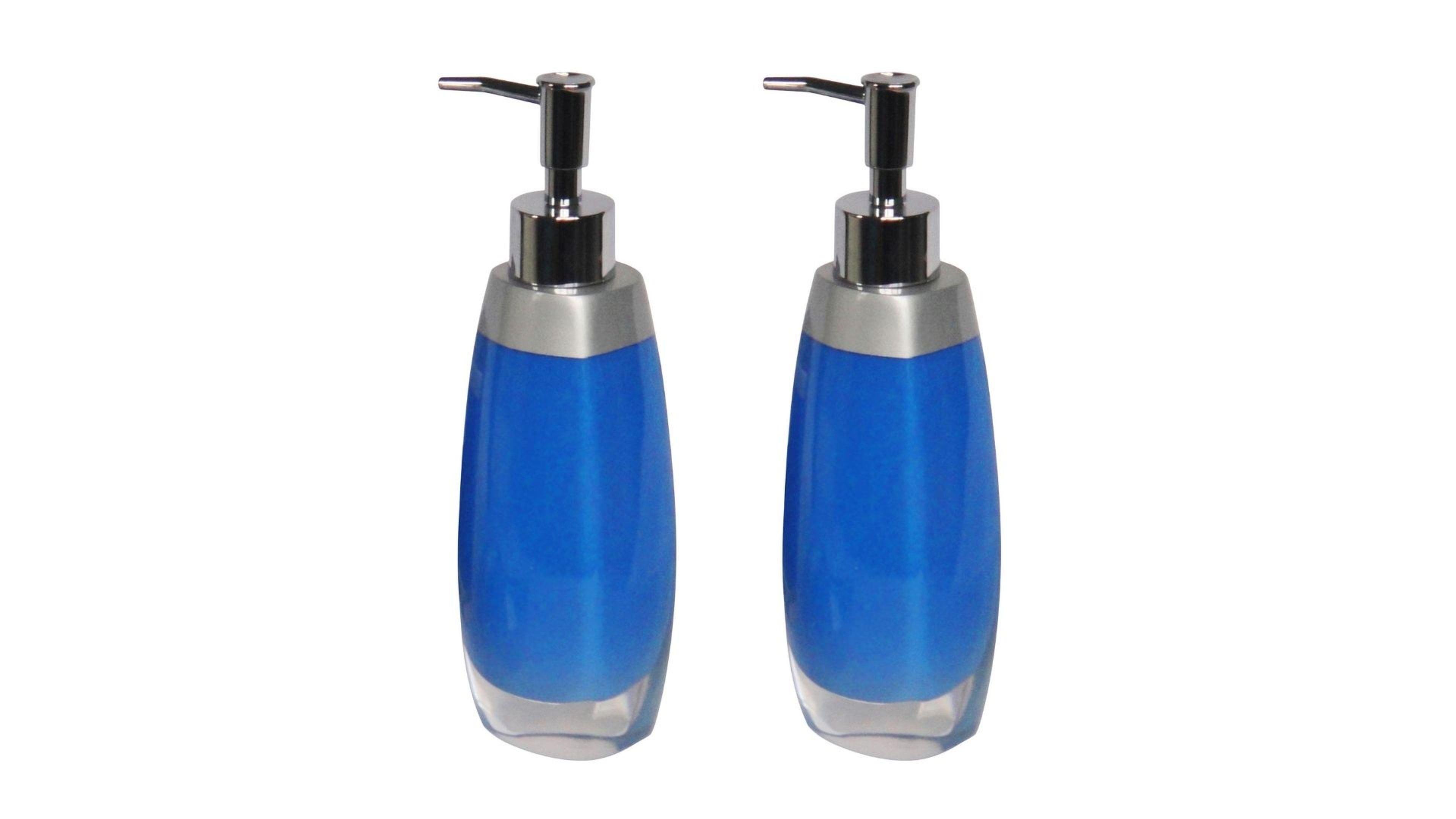 Banyo Seti Sıvı Sabunluk 2 Adet Gri Mavi Model Poliresin 6X5X22Cm