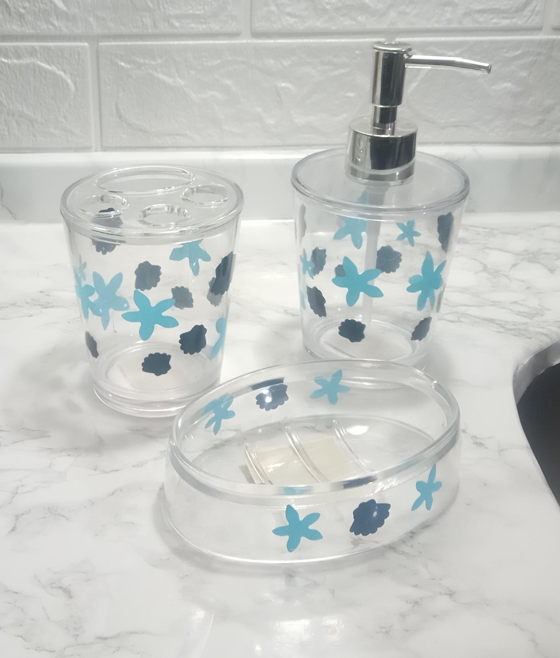 Benekli Desen 3 Lü Banyo Seti Akrilik