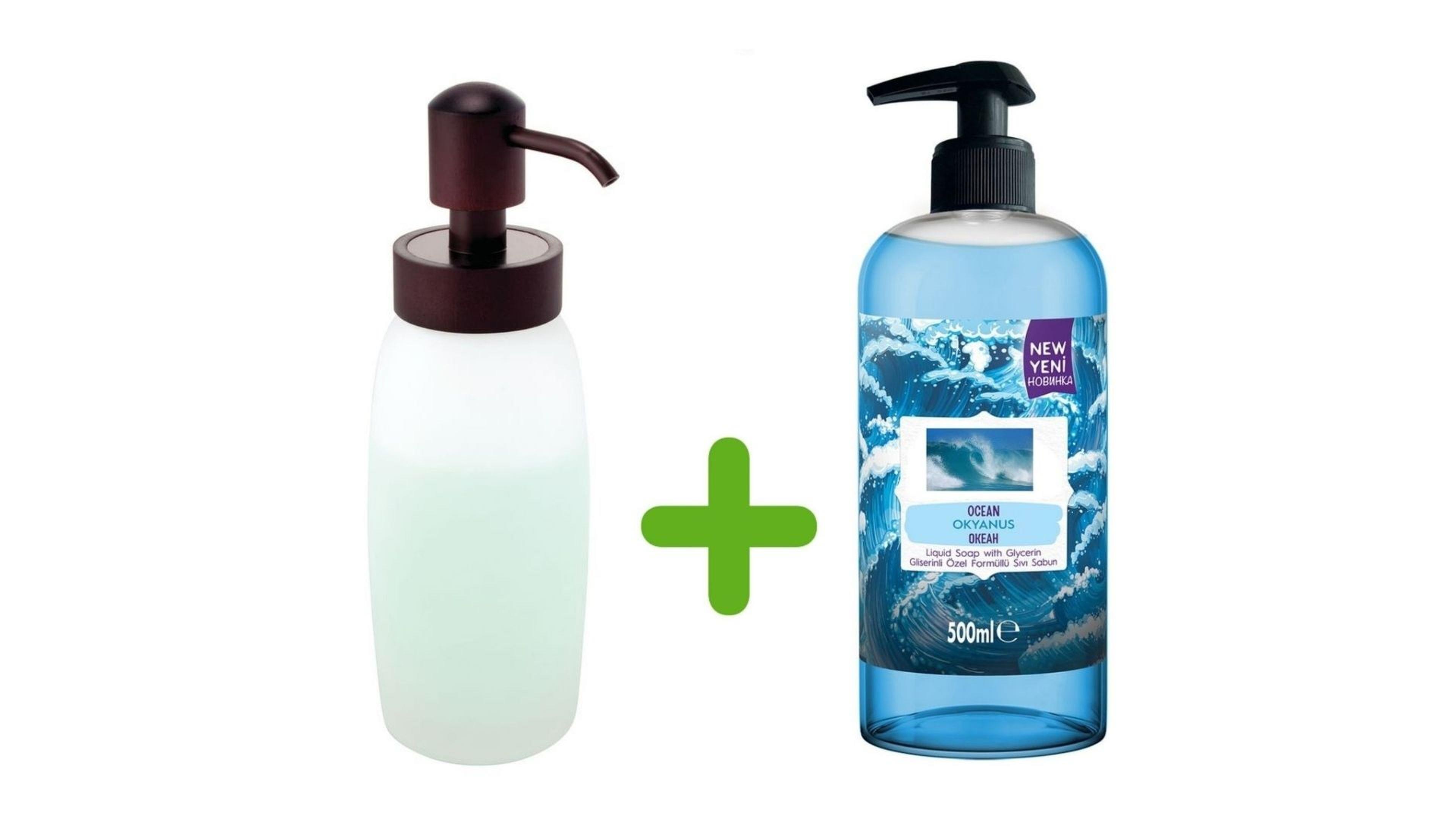 Buz Desenli Cam Sıvı Sabunluk Ve 1 Adet 400 ml Sıvı Sabun Okyanus Kokulu
