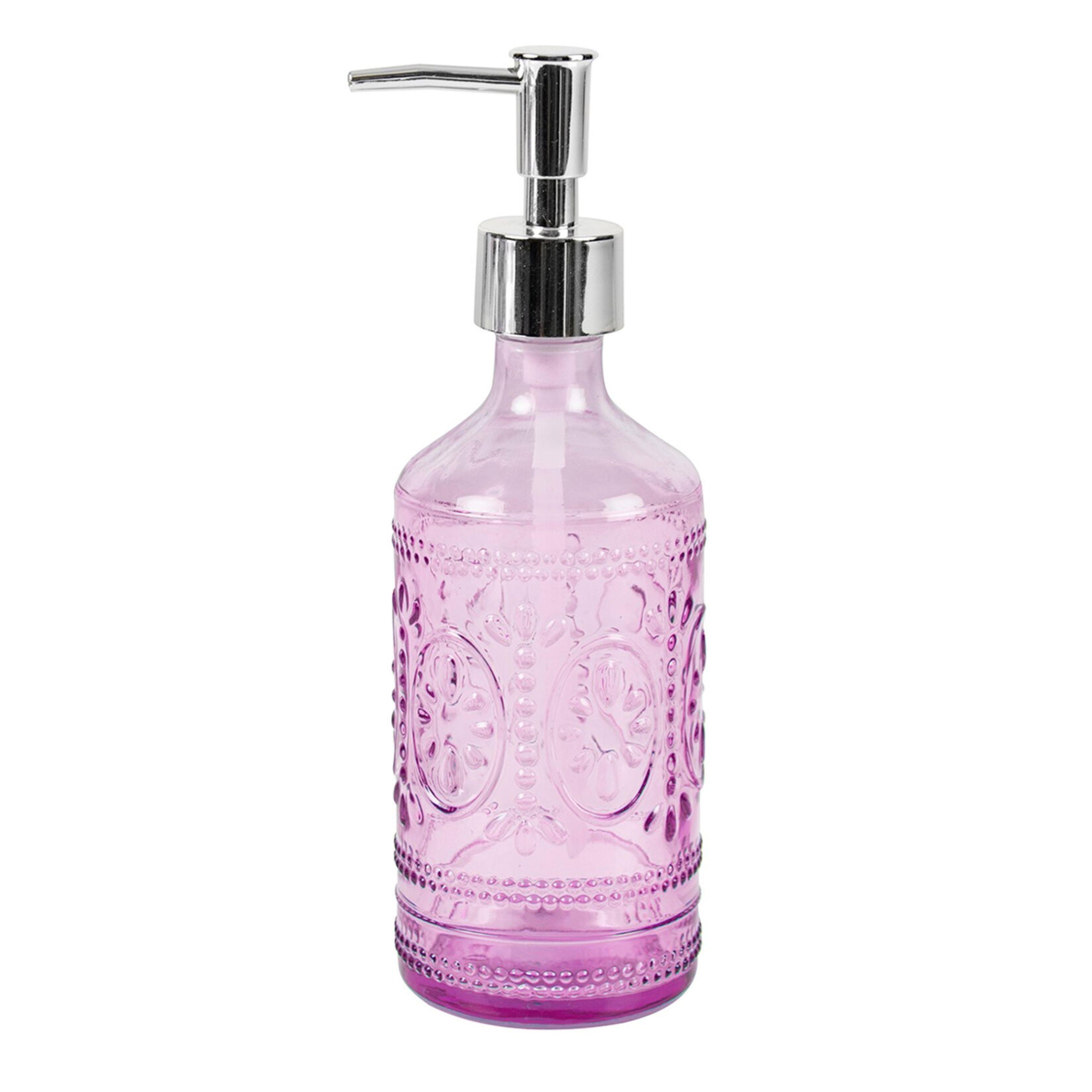 Cam Sıvı Sabunluk Pembe 7X7X21Cm 350Ml