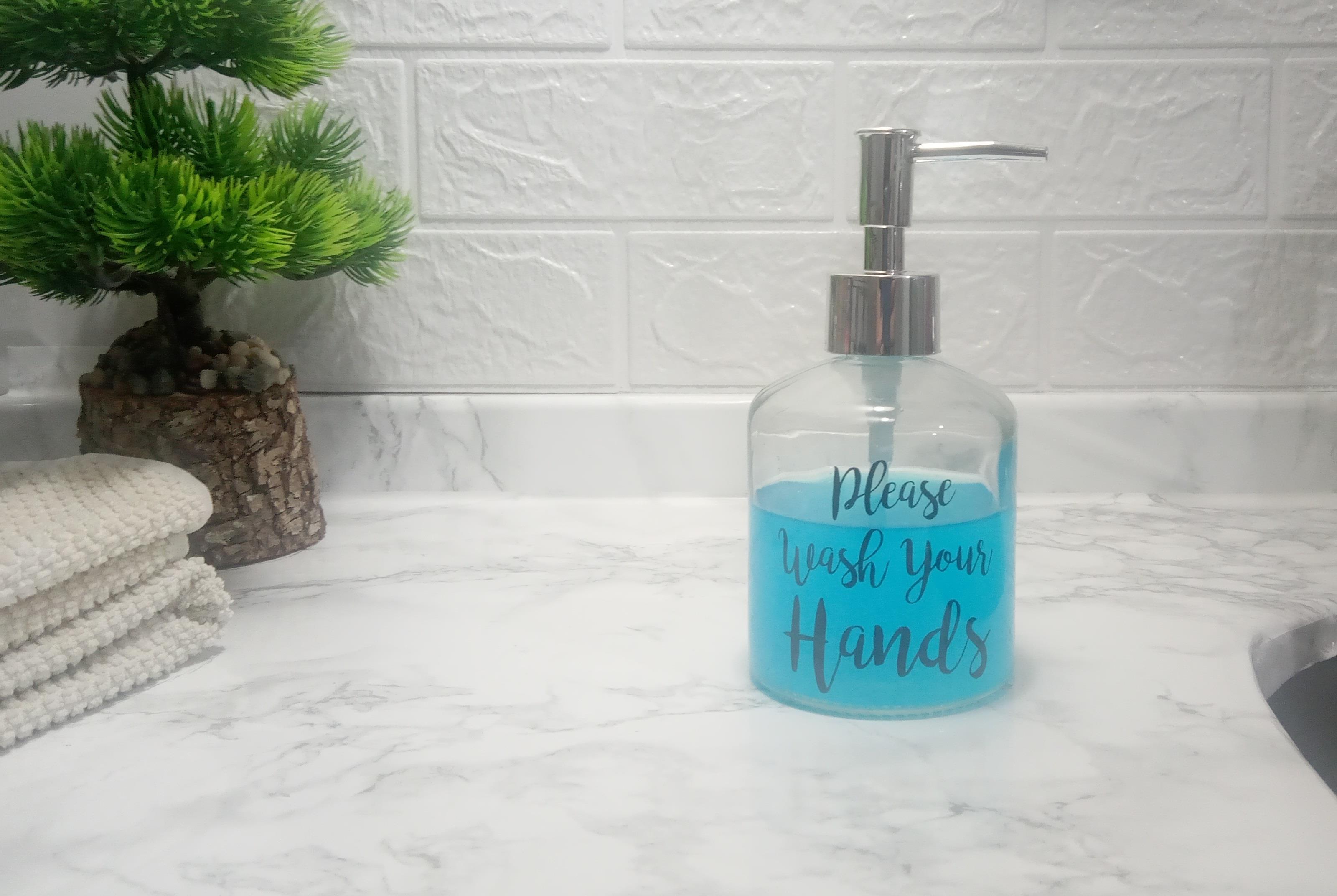 Cam Sıvı Sabunluk,Yazılı Model 300Ml Banyo Seti  7,6X15,5Cm