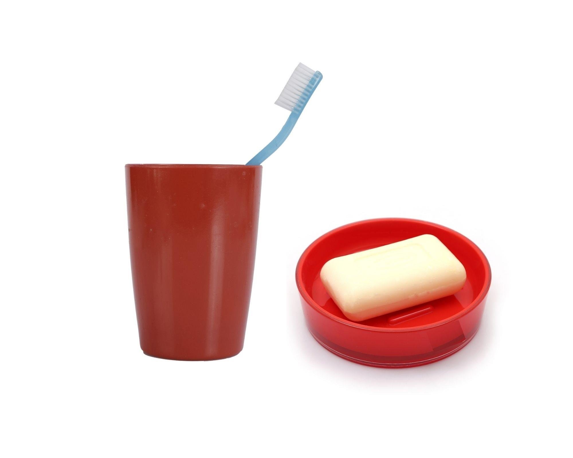 Diş Fırçalık,Sabunluk 2 Li Banyo Seti,Kırmızı Renkli