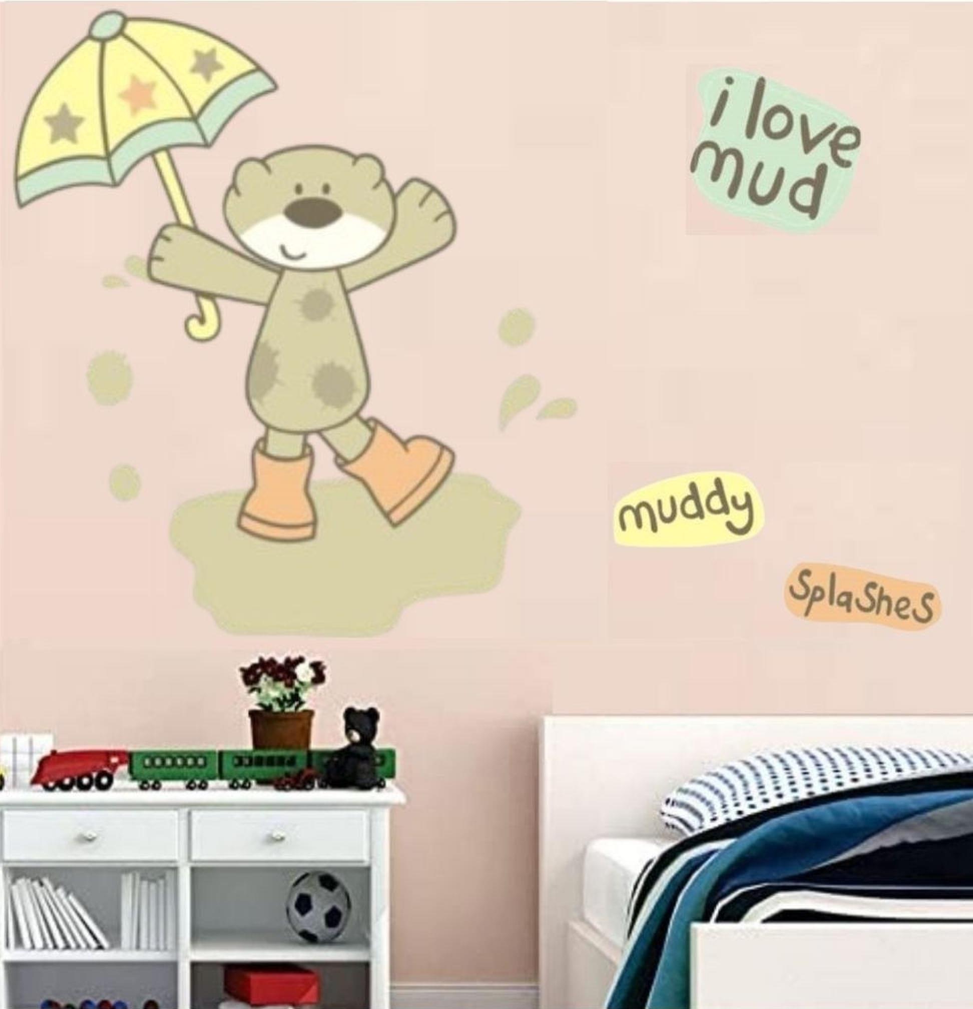 Duvar Süsü (Sticker) 2 Adet Çamurlu Ayı Desenli Pvc 70x50x0,5cm