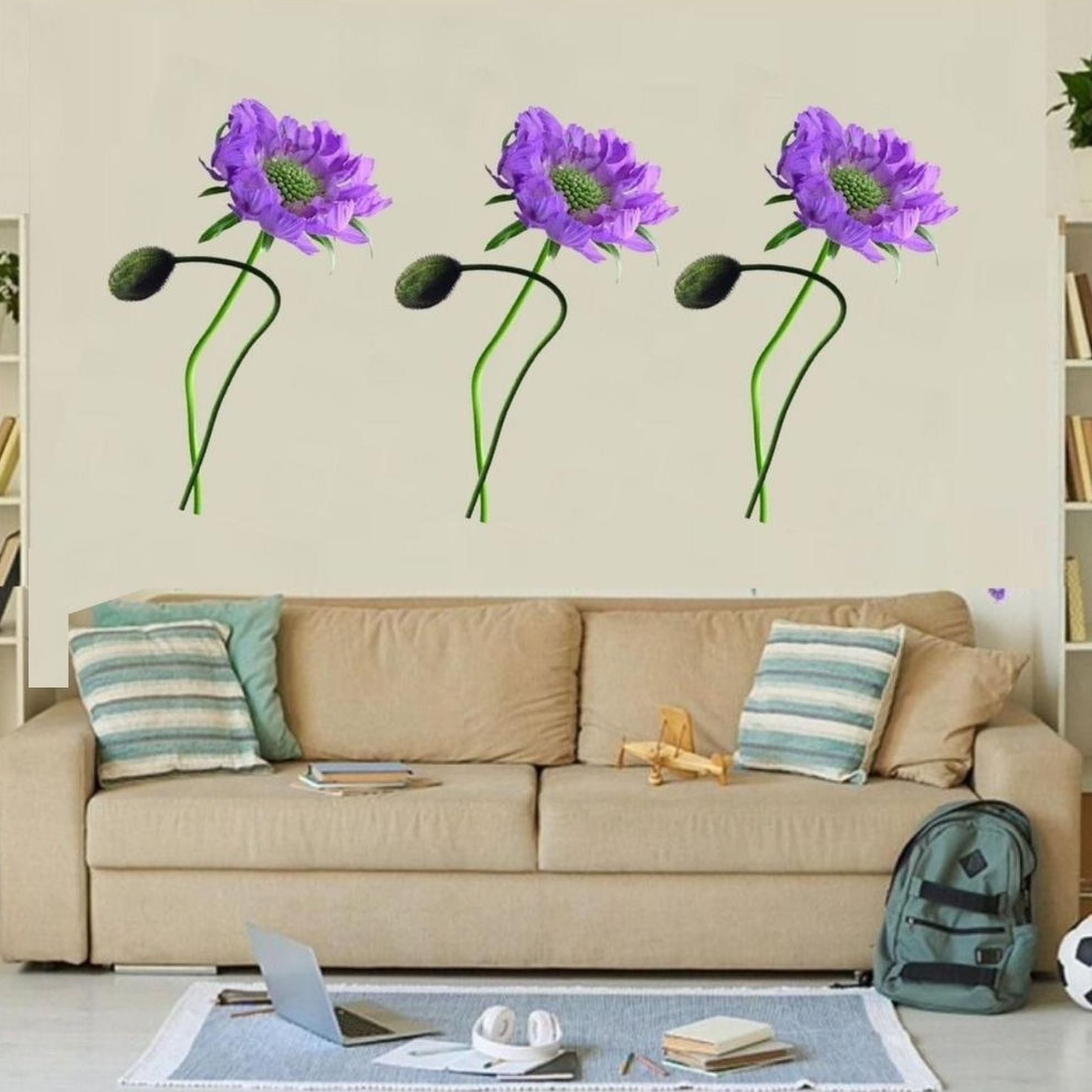 Duvar Süsü (Sticker) 2 Adet Mor Çiçekli Şeffaf Filmli Pvc 70x50x0,5cm