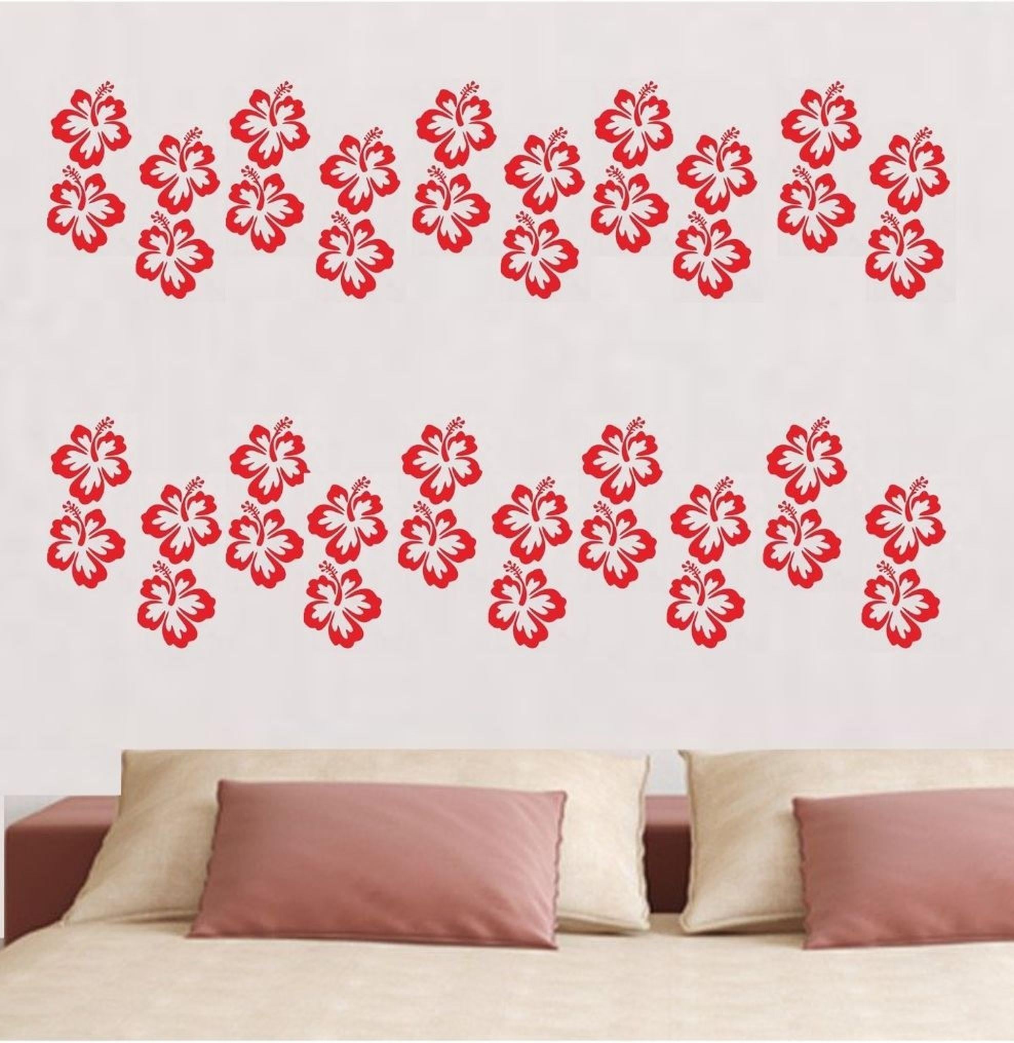 Duvar Süsü (Sticker) 2 Adet Pembe Çiçekli Şeffaf Filmli Pvc 48x33x0,5cm