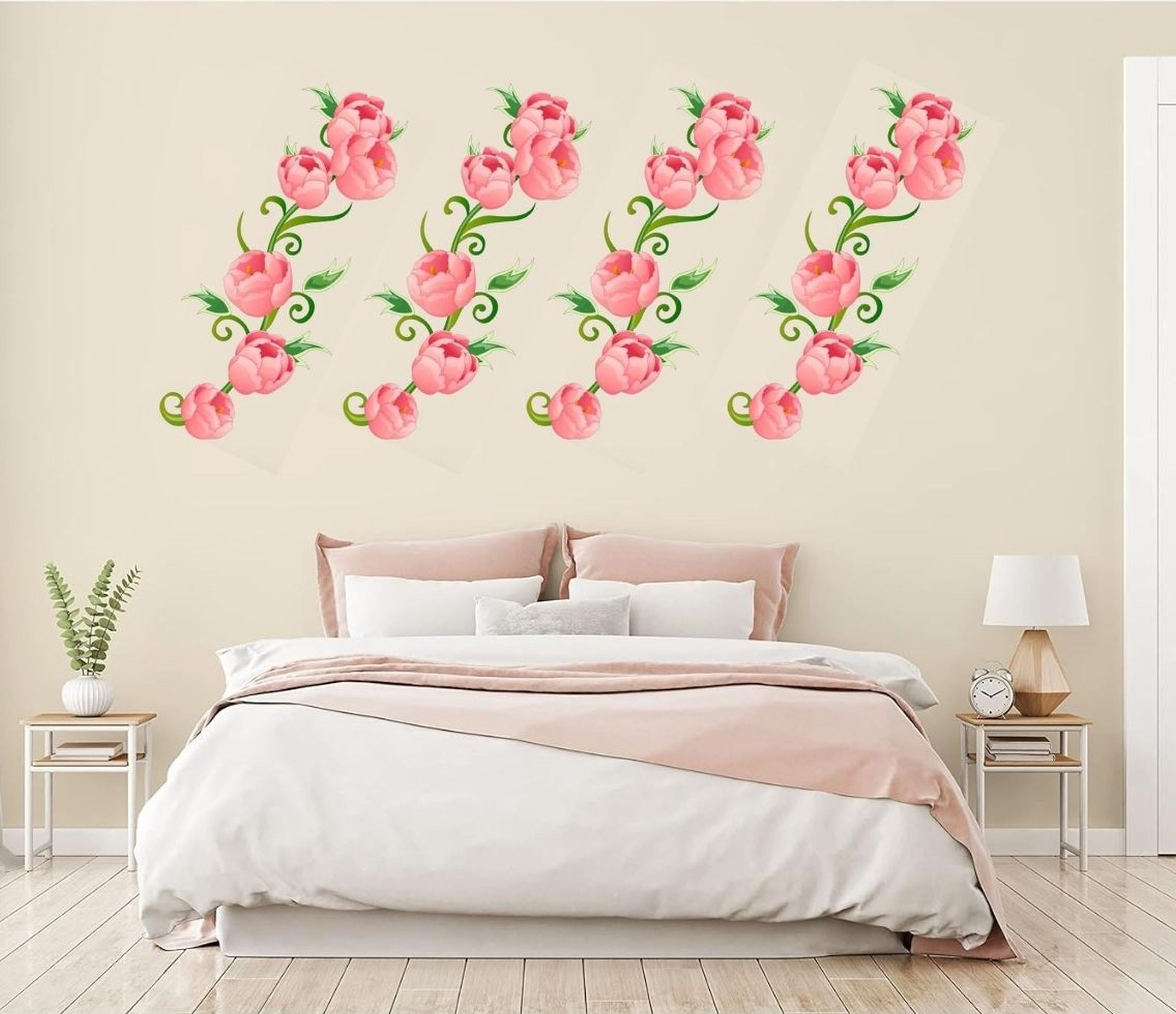 Duvar Süsü (Sticker) 2 Adet Pembe Güllü Şeffaf Filmli Pvc 70x50x0,5cm