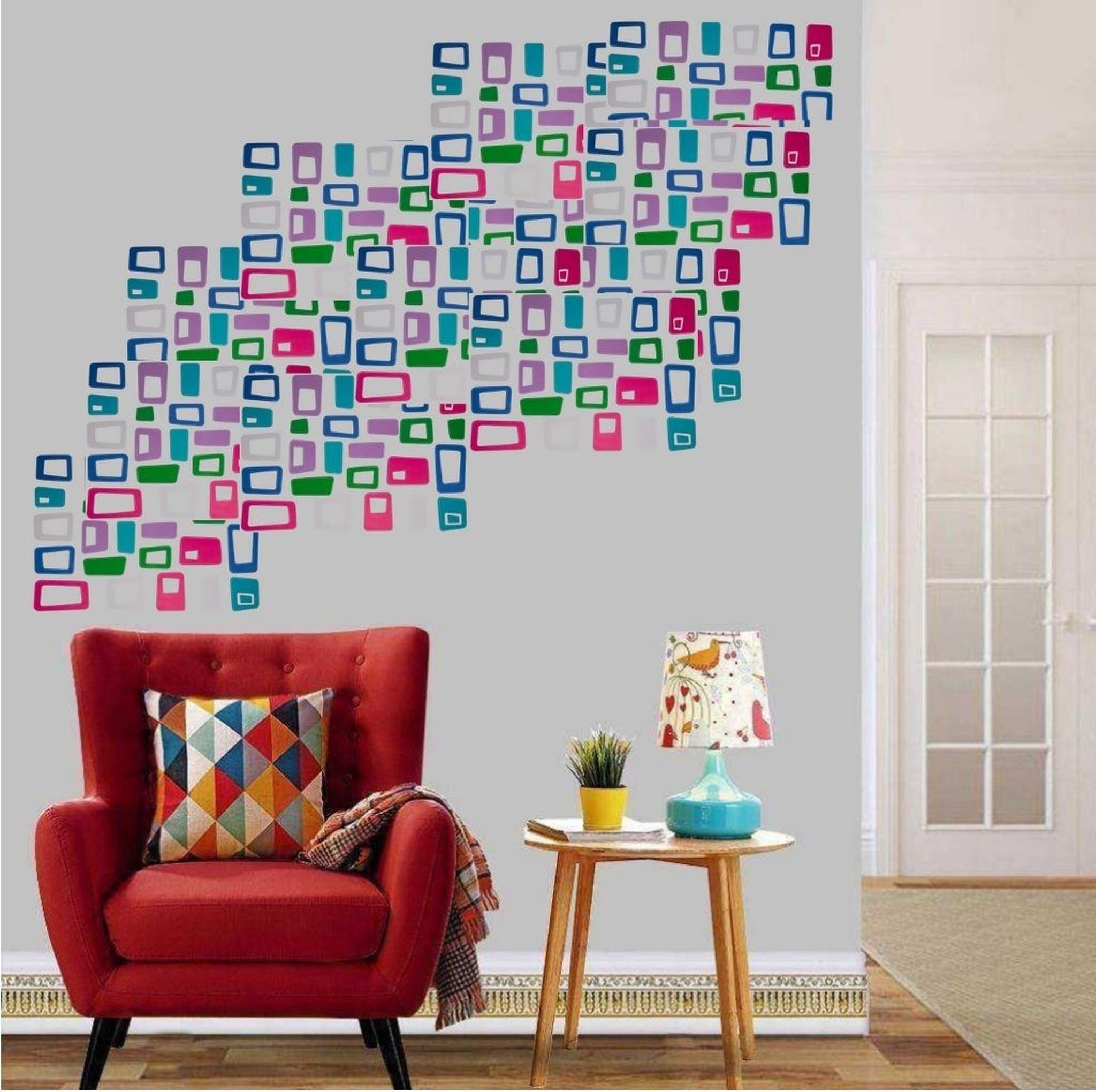 Duvar Süsü (Sticker) 2 Adet Renkli Kareli Pvc 48x33x0,5cm
