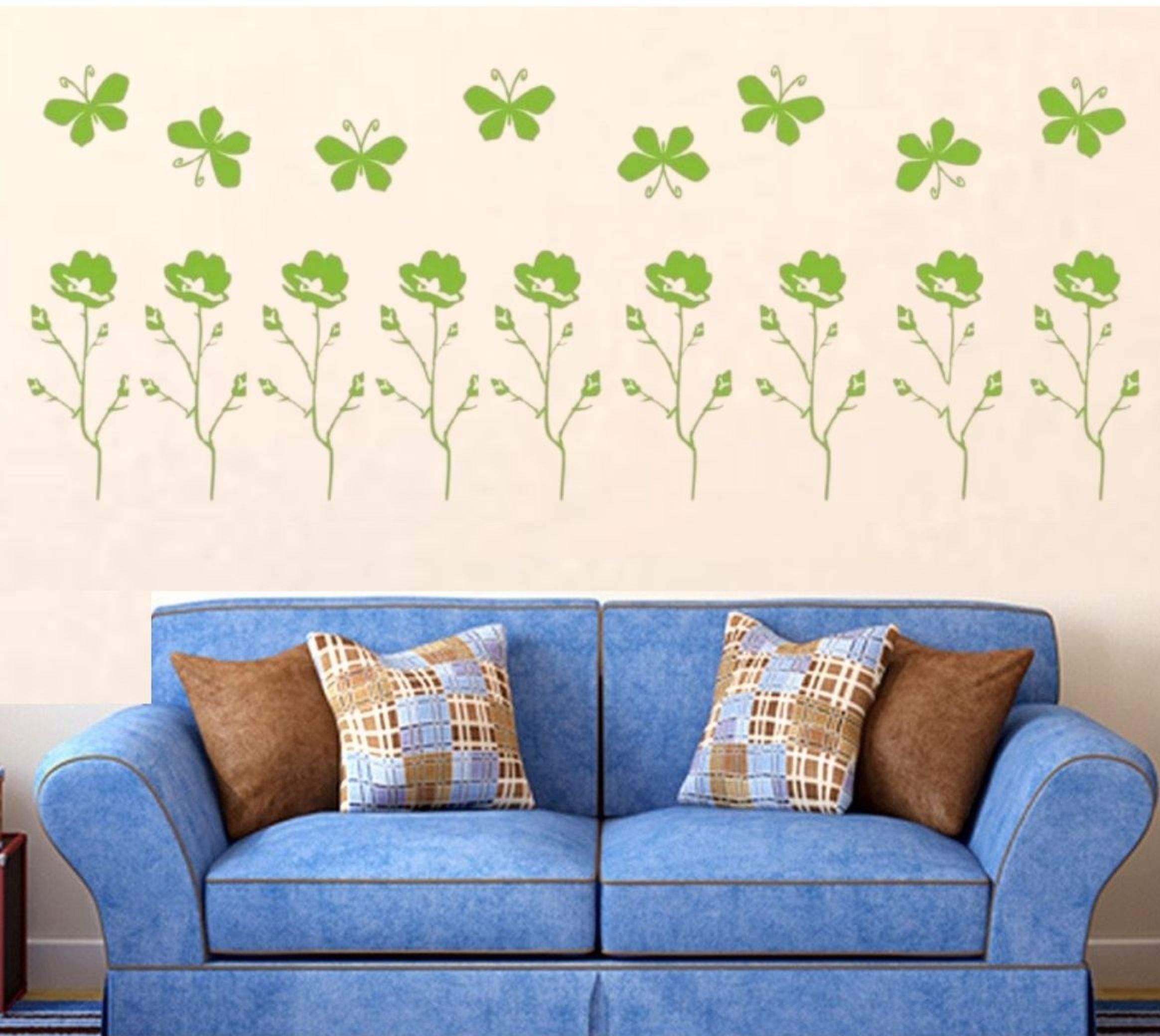 Duvar Süsü (Sticker) 2 Adet Yeşil Çiçekli Şeffaf Filmli Pvc 48x33x0,5cm