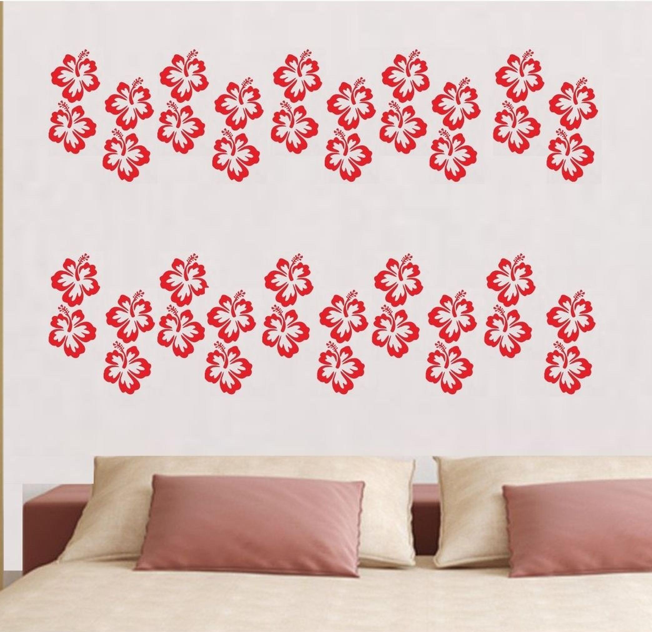 Duvar Süsü (Sticker) Pembe Çiçekli Şeffaf Filmli Pvc 48x33x0,5cm