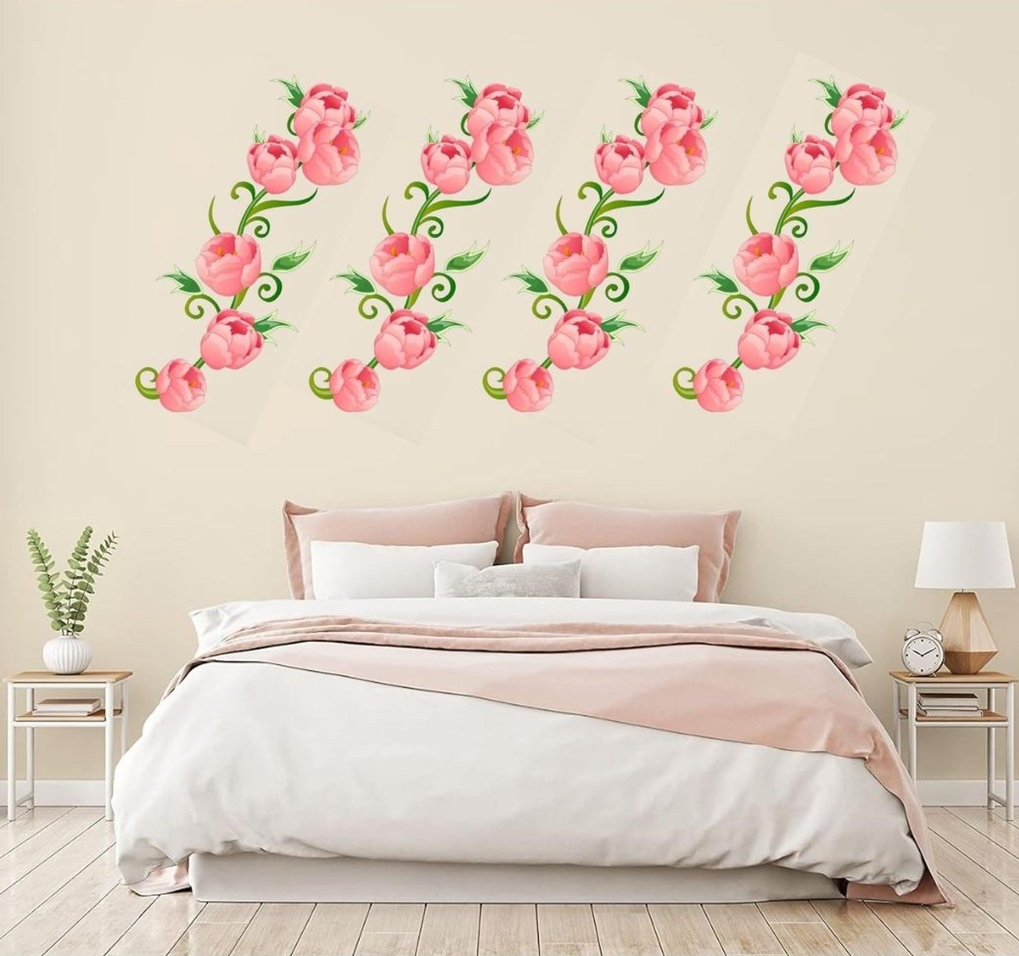 Duvar Süsü (Sticker)Pembe Güllü Şeffaf Filmli Pvc 70x50x0,5cm