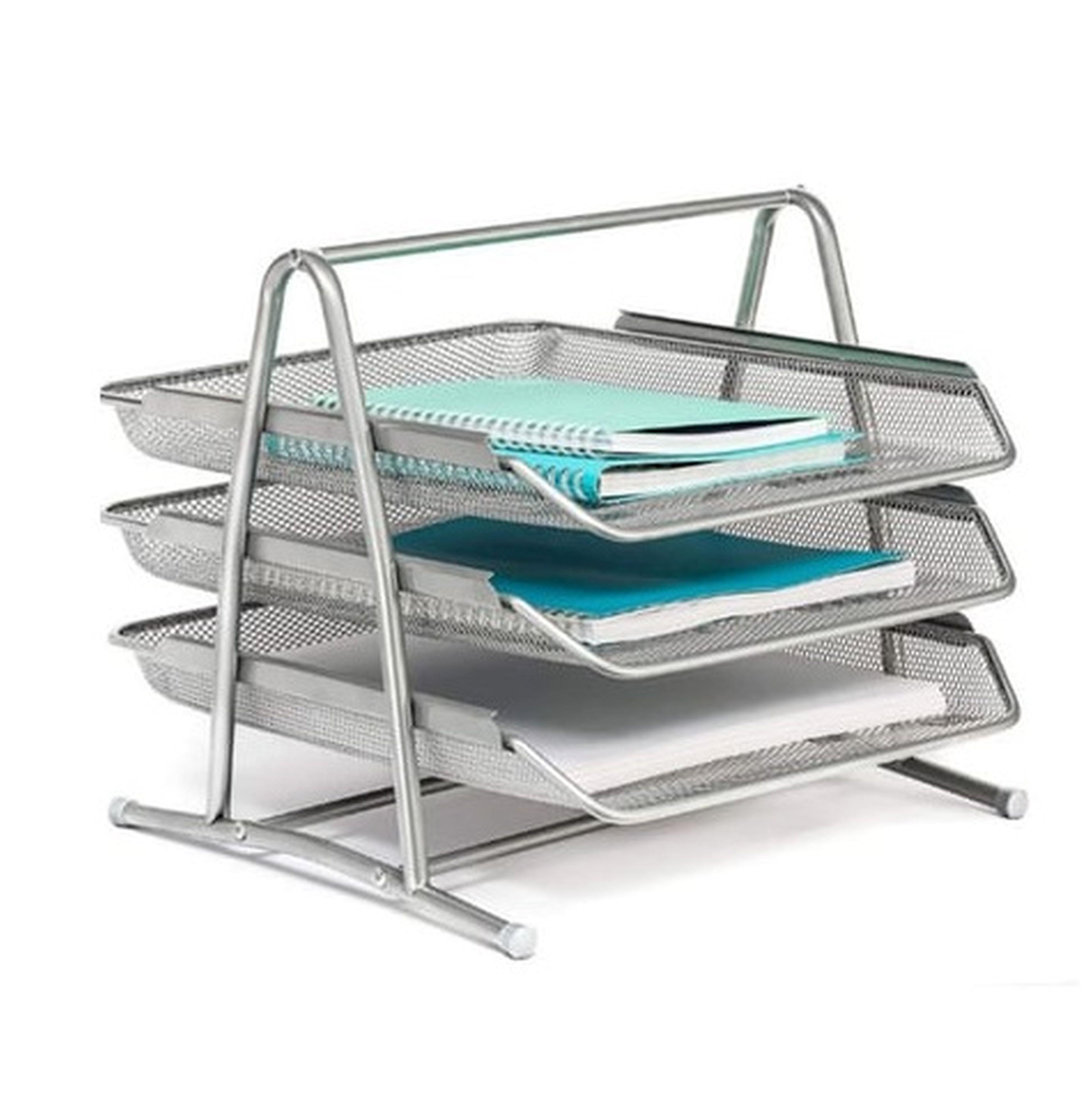 Grı Gümüş Renkli Evrak Rafı 3 Lü Raf 35X29X28Cm