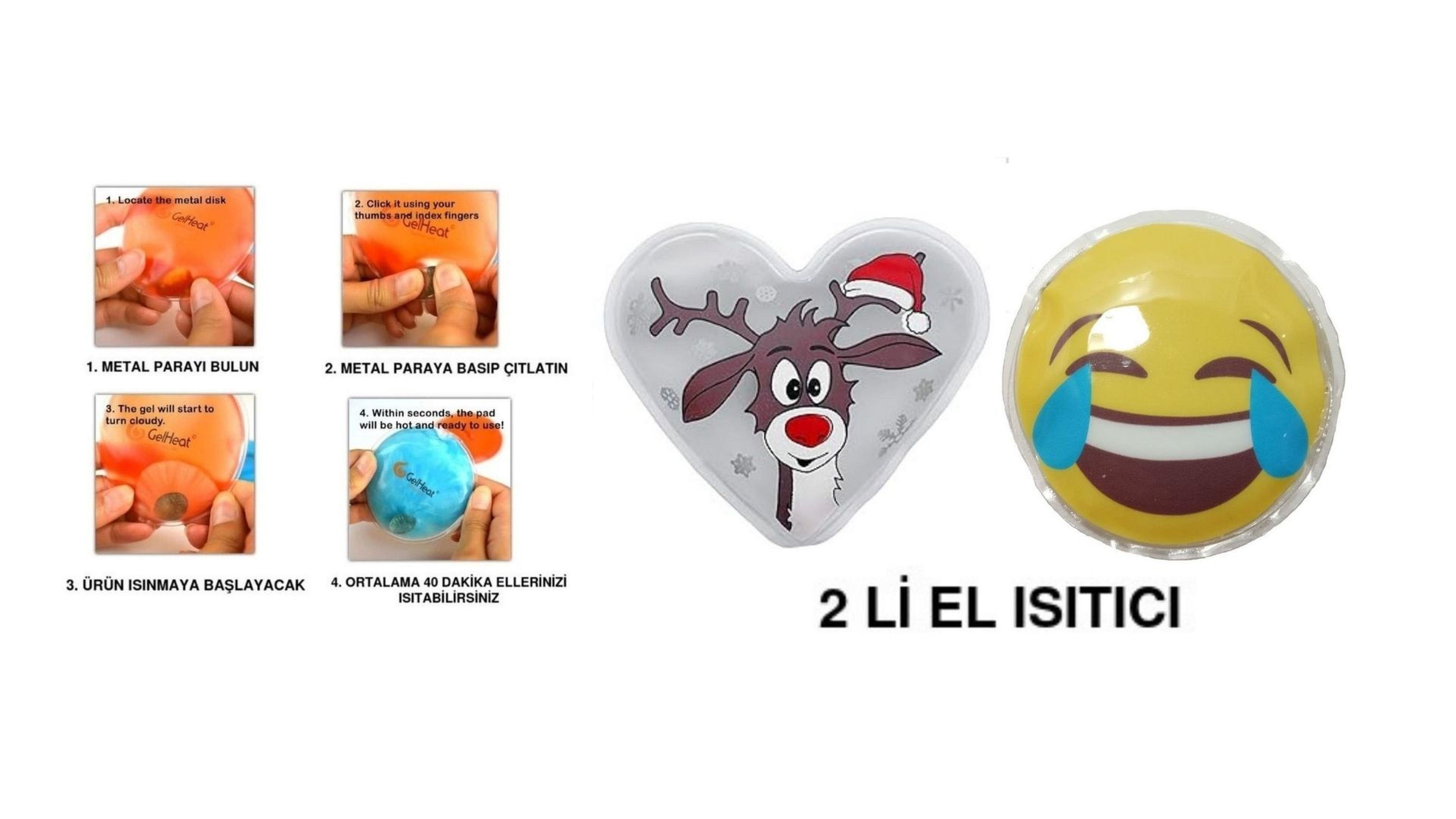 Gülen Emoji Beyaz Geyik Cep Sobası,El Isıtıcı,2 Adet Sıcak Su Torbası Pvc  9Cm