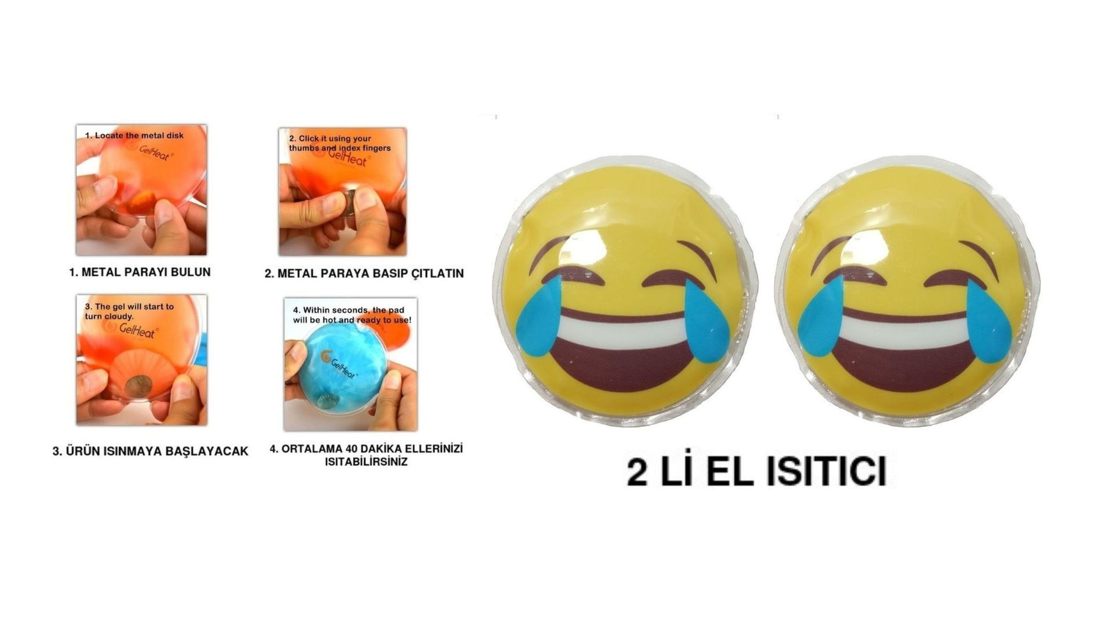 Gülen Emoji Cep Sobası El Isıtıcı,2 Adet Sıcak Su Torbası Pvc  9Cm