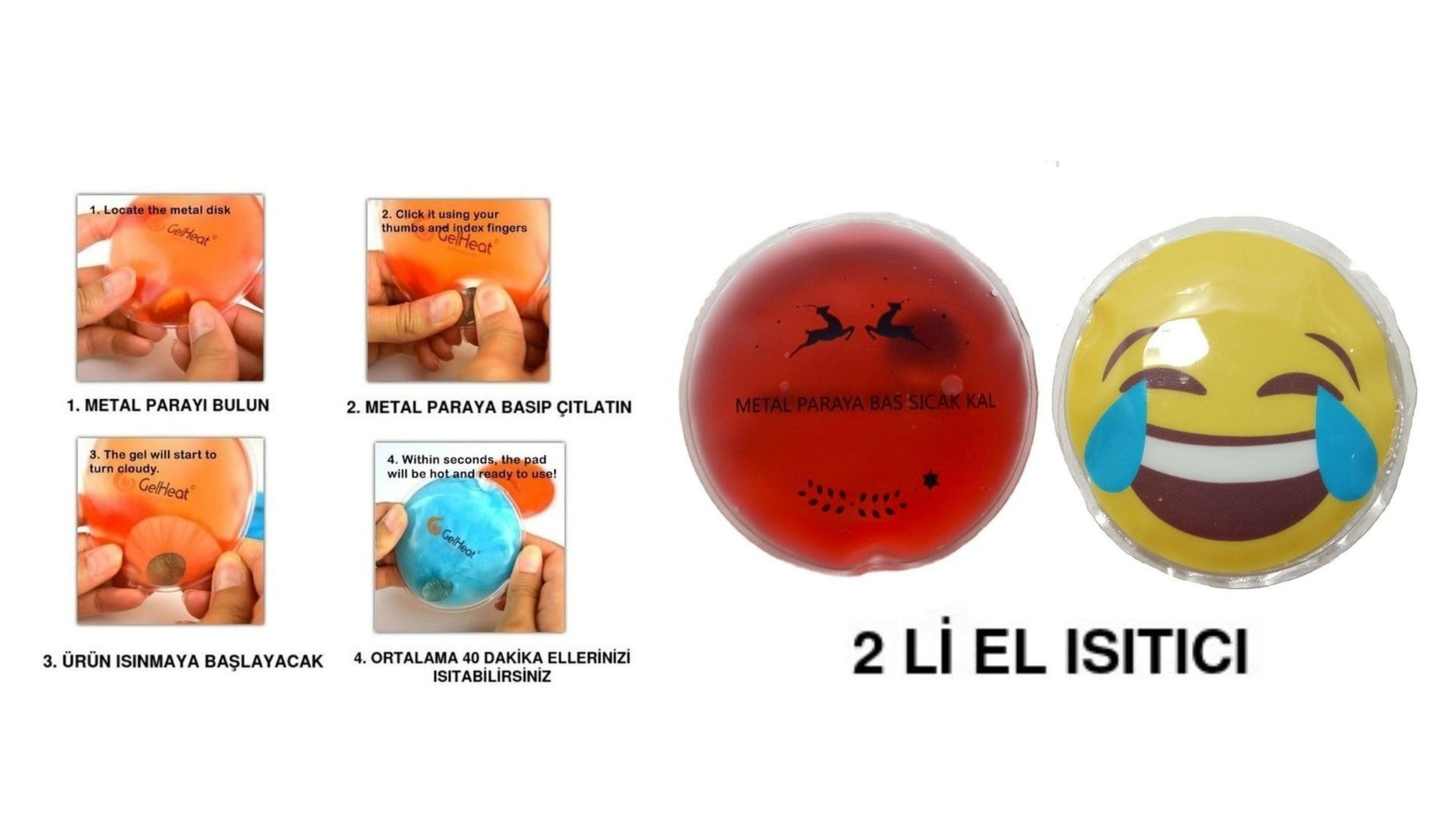 Gülen Emoji Kırmızı Ceylan Cep Sobası,El Isıtıcı,2 Adet Sıcak Su Torbası Pvc  9Cm
