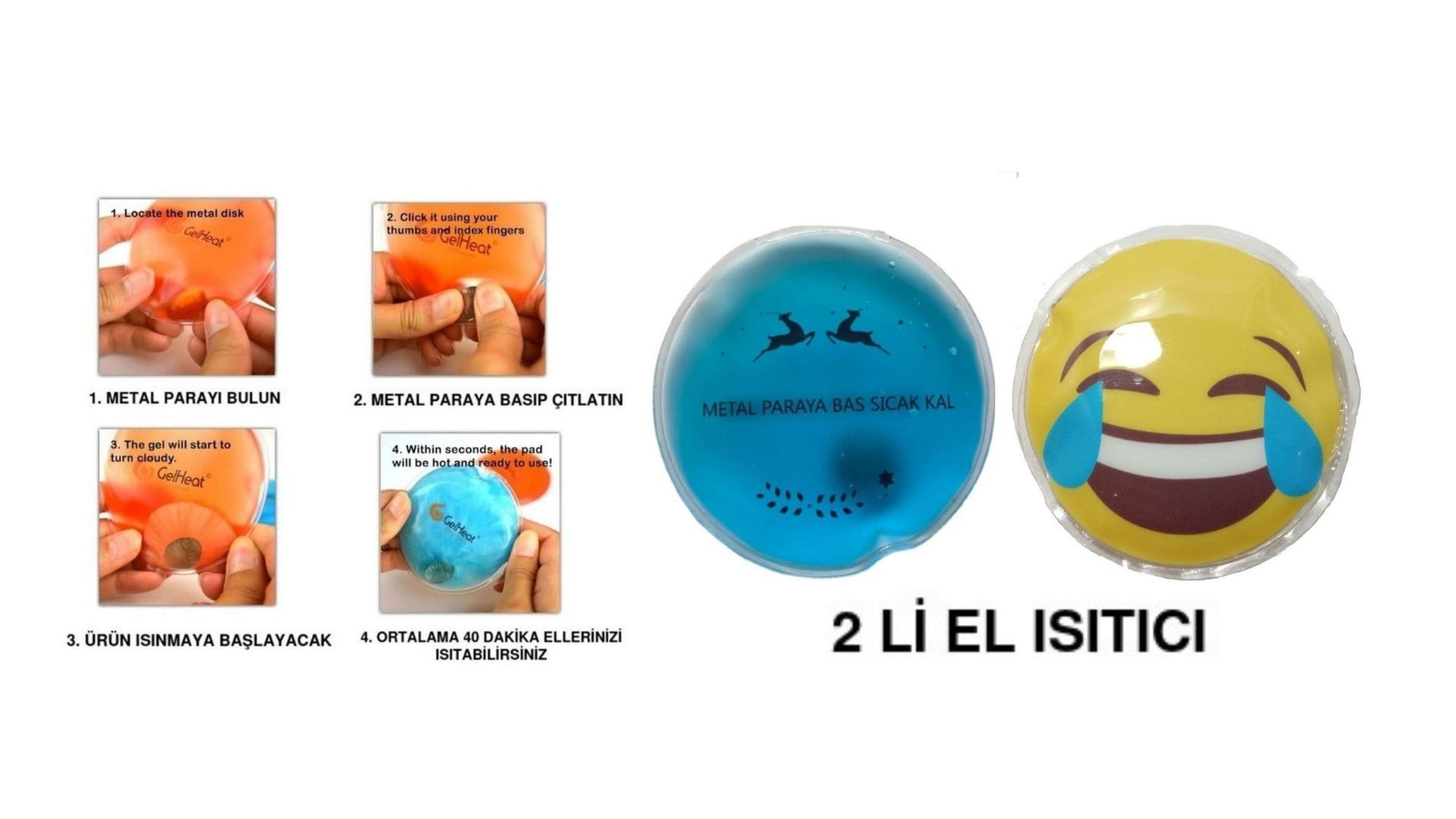 Gülen Emoji Mavi Ceylan Cep Sobası,El Isıtıcı,2 Adet Sıcak Su Torbası Pvc  9Cm