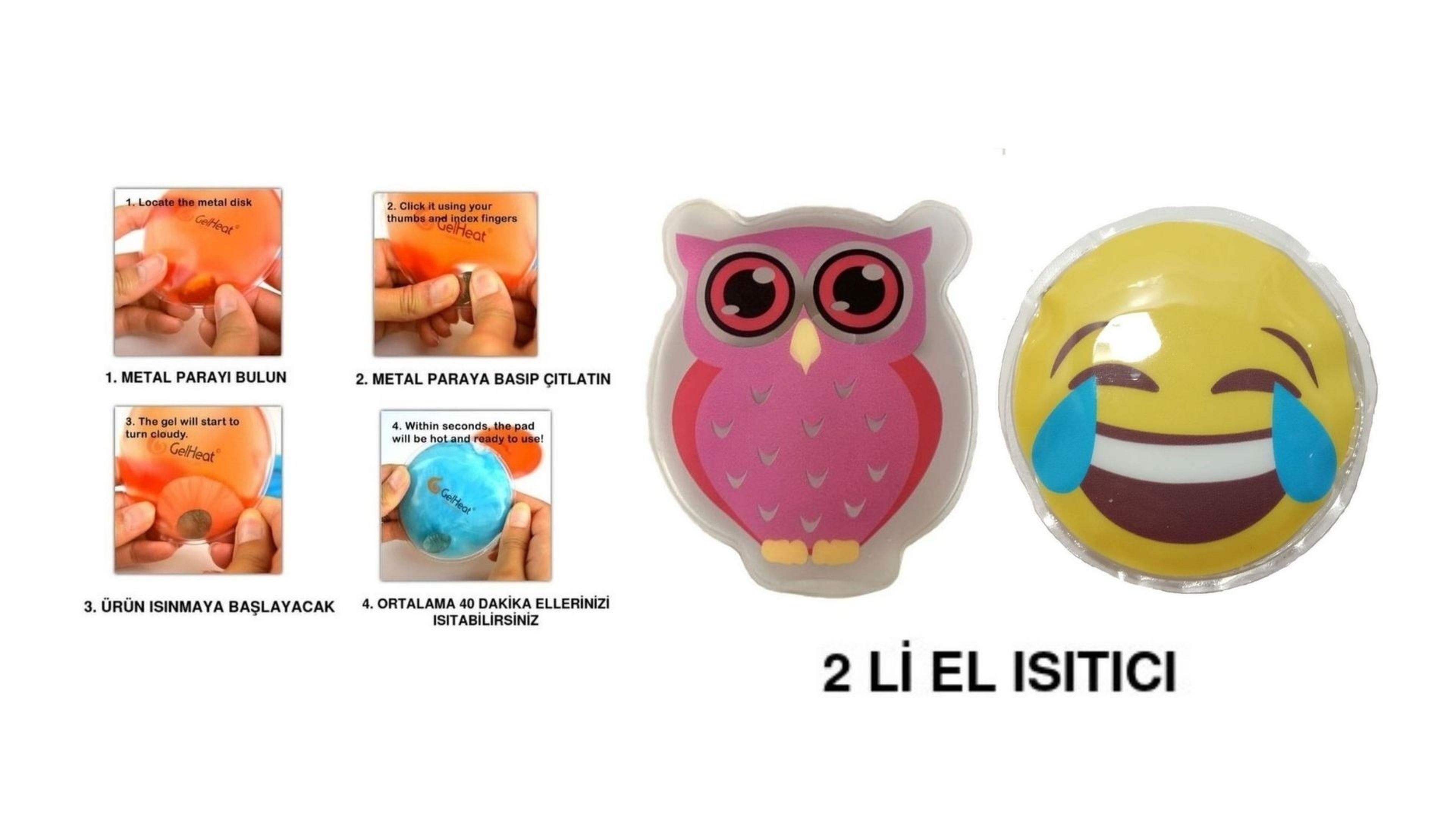 Gülen Emoji Pembe Baykuş Cep Sobası,El Isıtıcı,2 Adet Sıcak Su Torbası Pvc  9Cm