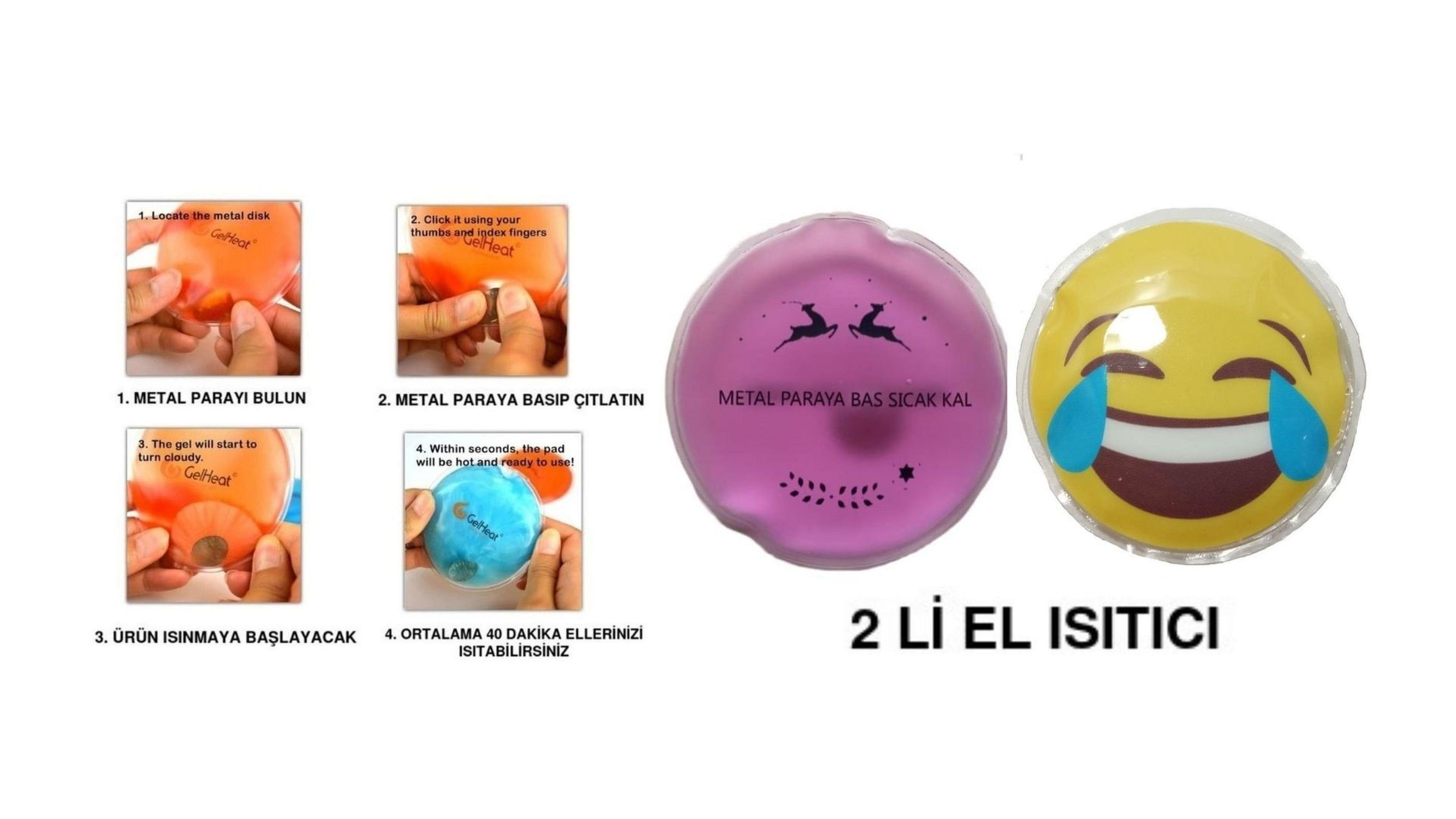 Gülen Emoji Pembe Ceylan Cep Sobası,El Isıtıcı,2 Adet Sıcak Su Torbası Pvc  9Cm