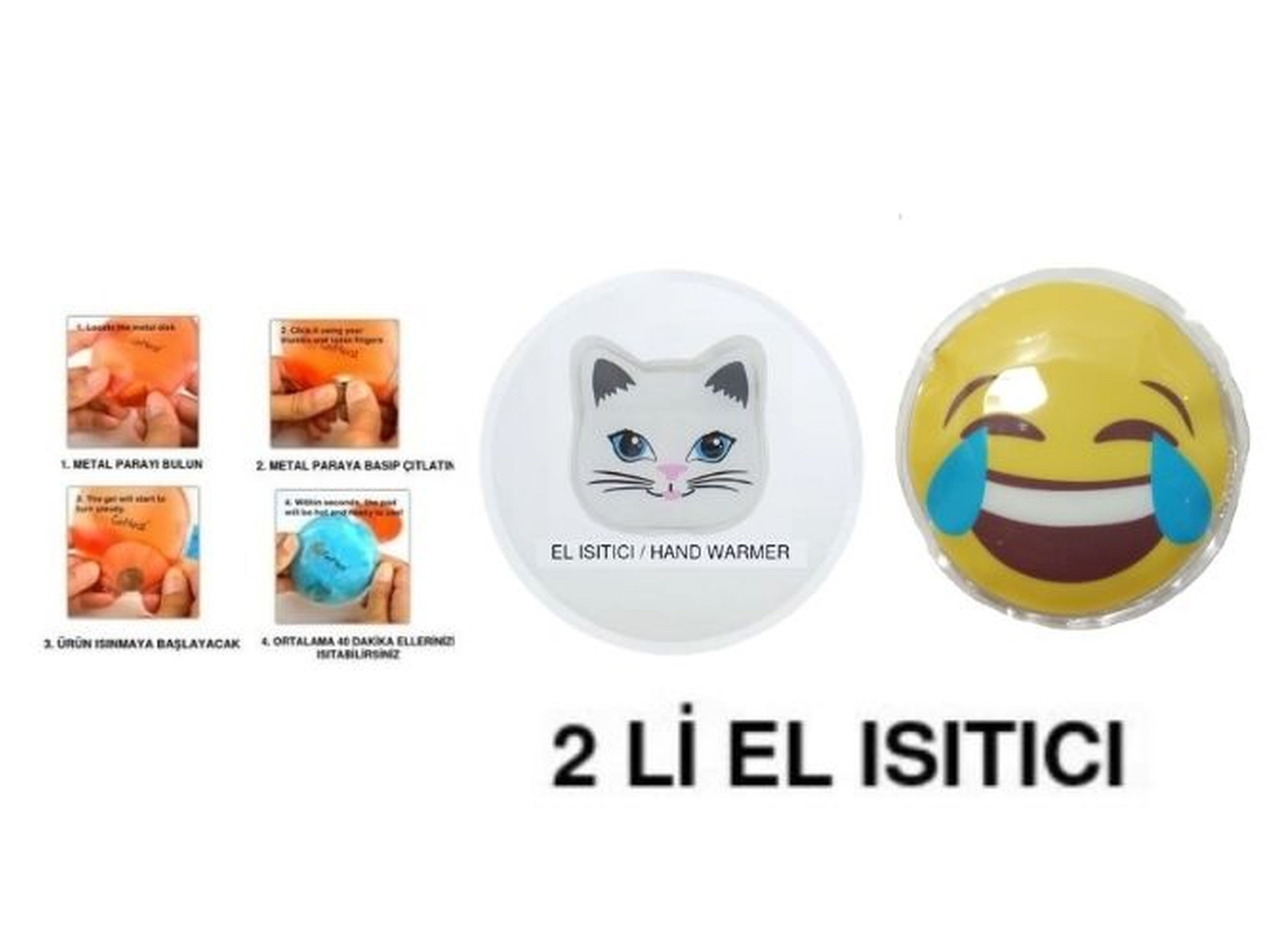 Gülen Emoji,Kedi Cep Sobası,El Isıtıcı,2 Adet Sıcak Su Torbası Pvc  9Cm