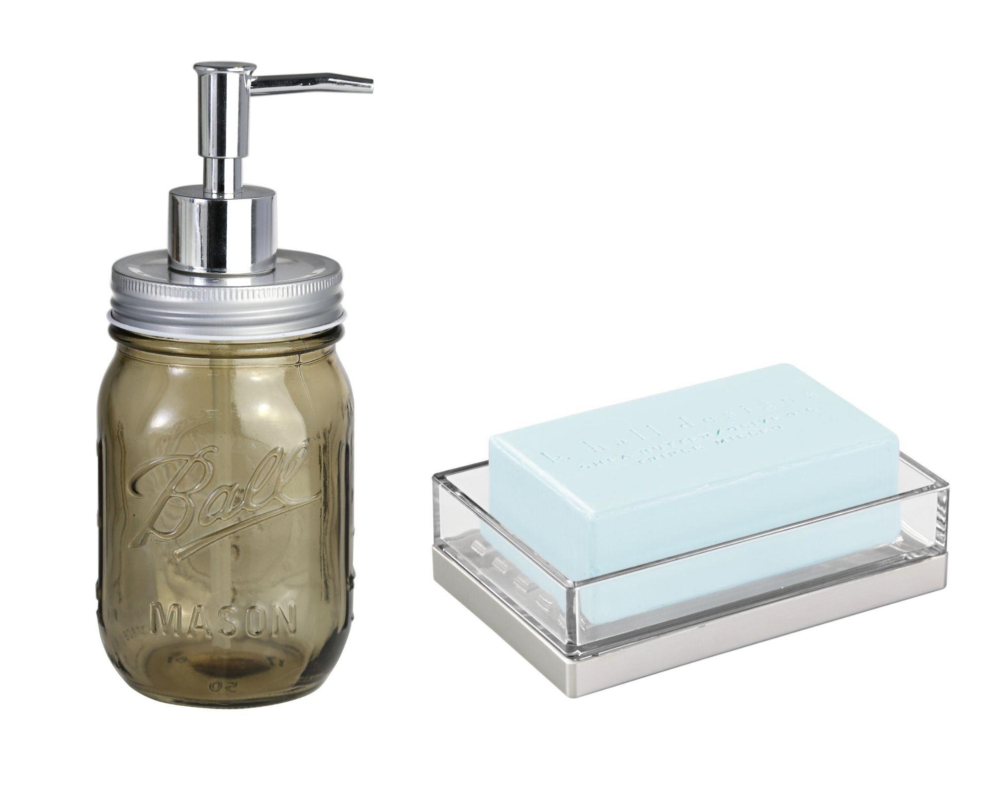 Kahverengi Cam Sıvı Sabunluk Ve Akrilik Sabunluk 2 Li Banyo Seti