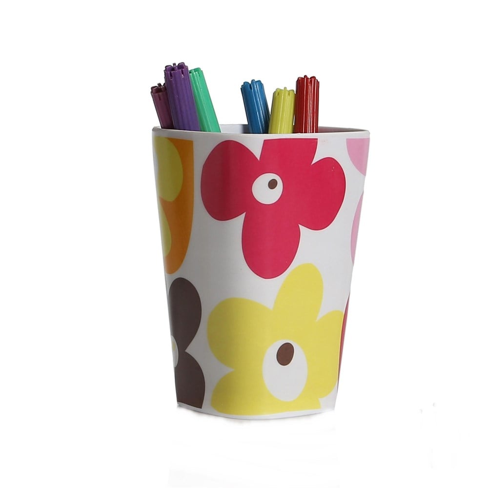 Kalemlik Kırmızı Papatya Desenli Ofis Gereci 7x7x11cm 300ml