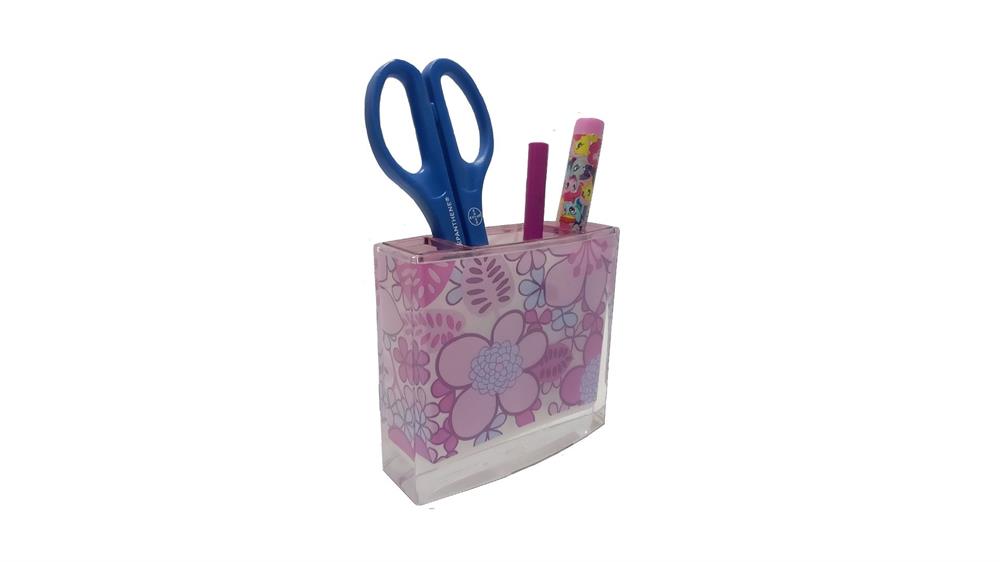 Kalemlik Pembe Çiçekli Akrilik Ofis Gereci 10x10x3cm