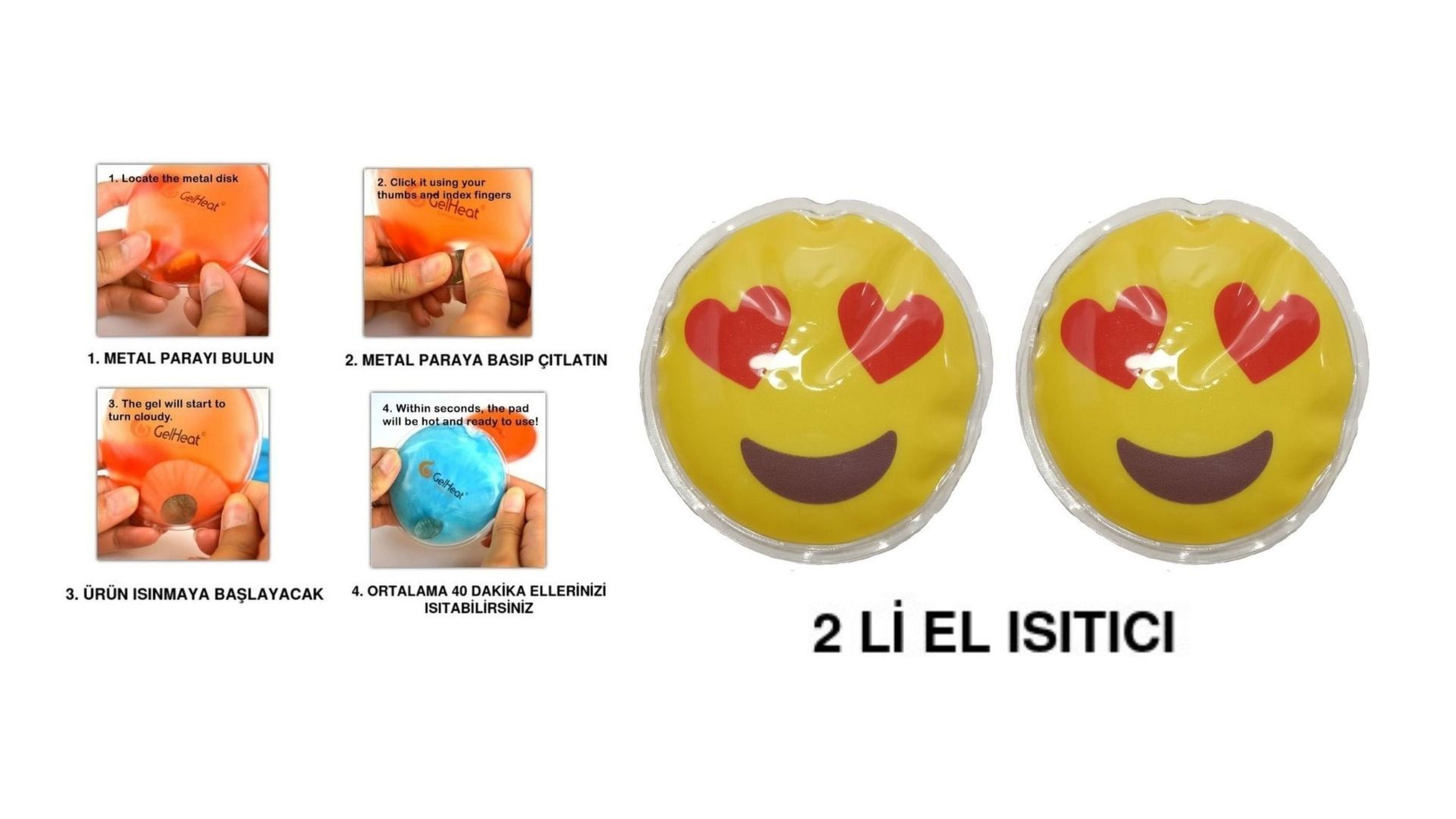 Kalp Emoji Cep Sobası,El Isıtıcı,2 Adet Sıcak Su Torbası Pvc  9Cm
