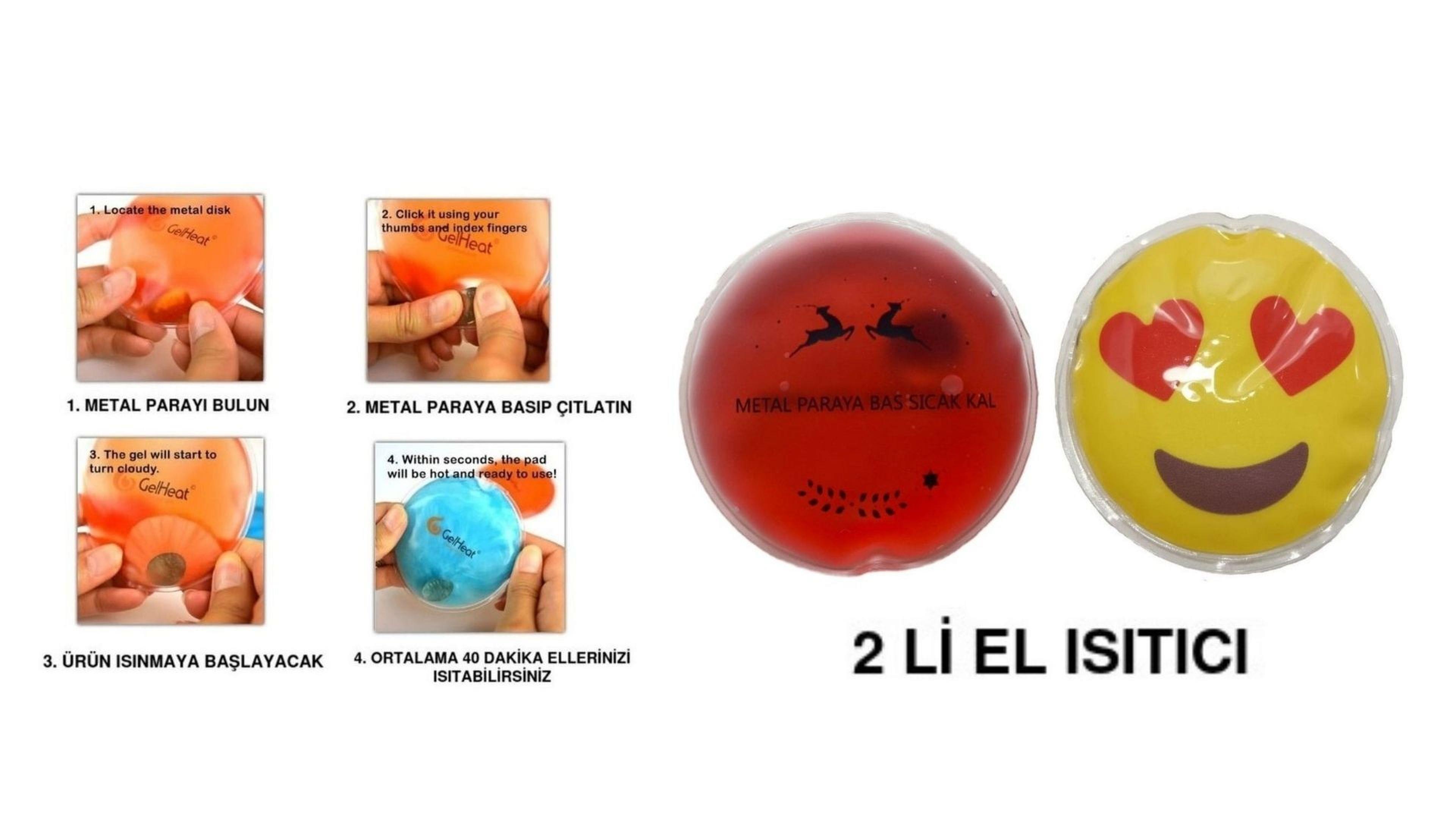 Kalp Emoji Kırmızı Ceylan Cep Sobası,El Isıtıcı,2 Adet Sıcak Su Torbası Pvc  9Cm