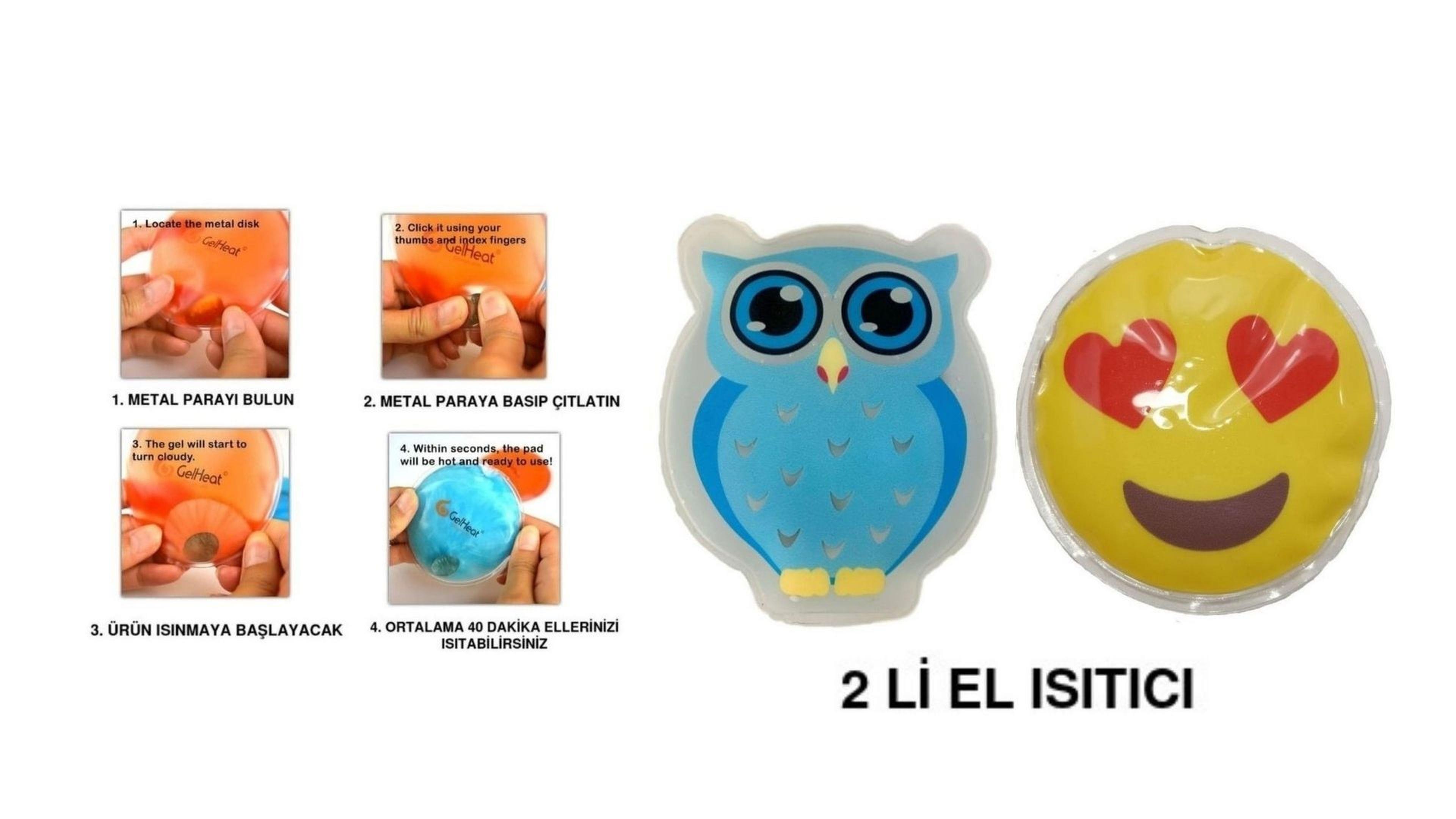 Kalp Emoji Mavi Baykuş Cep Sobası,El Isıtıcı,2 Adet Sıcak Su Torbası Pvc  9Cm