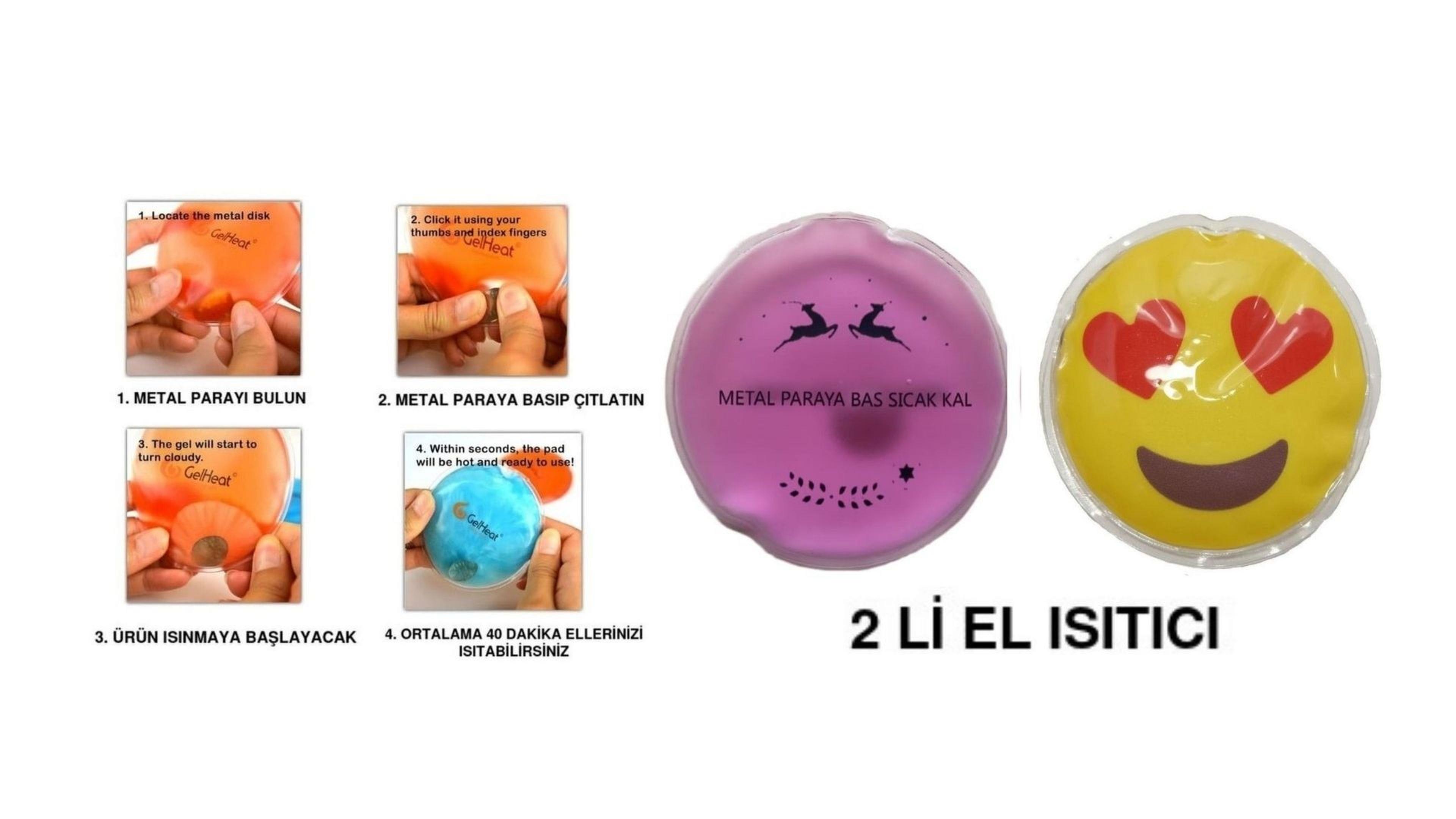 Kalp Emoji Pembe Ceylan Cep Sobası,El Isıtıcı,2 Adet Sıcak Su Torbası Pvc  9Cm