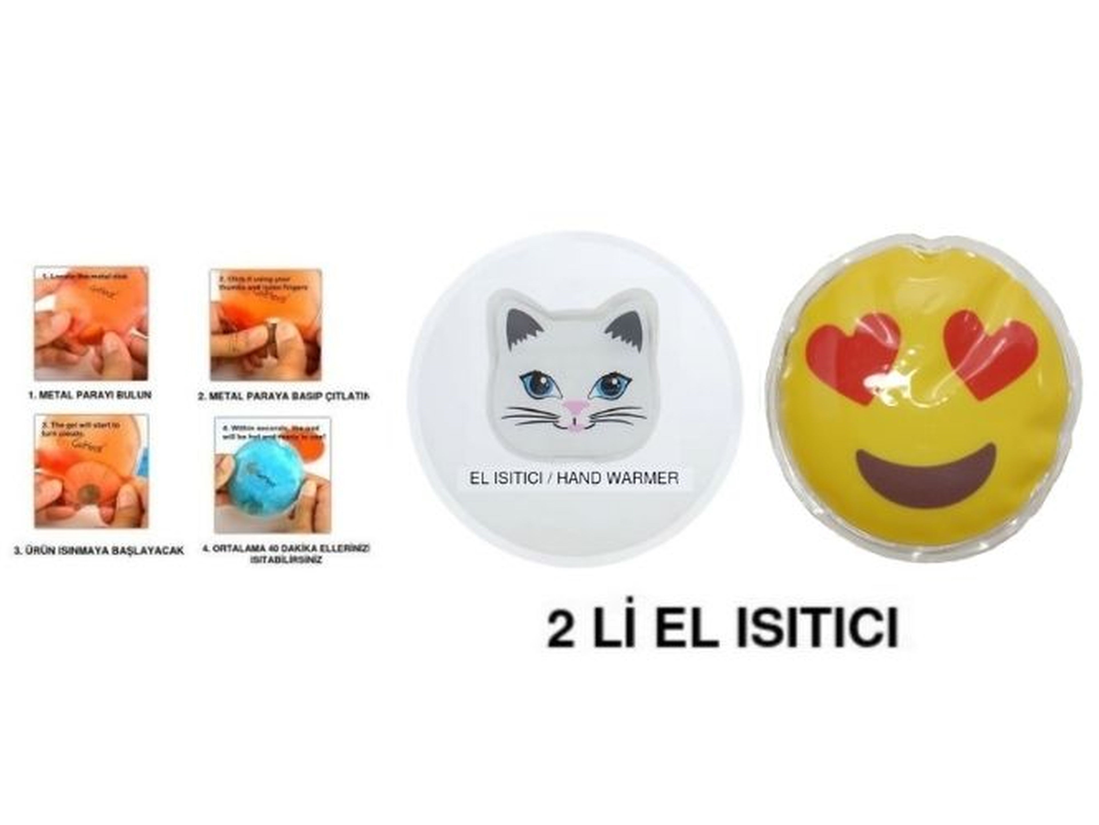 Kalp Emoji,Kedi Cep Sobası,El Isıtıcı,2 Adet Sıcak Su Torbası Pvc  9Cm