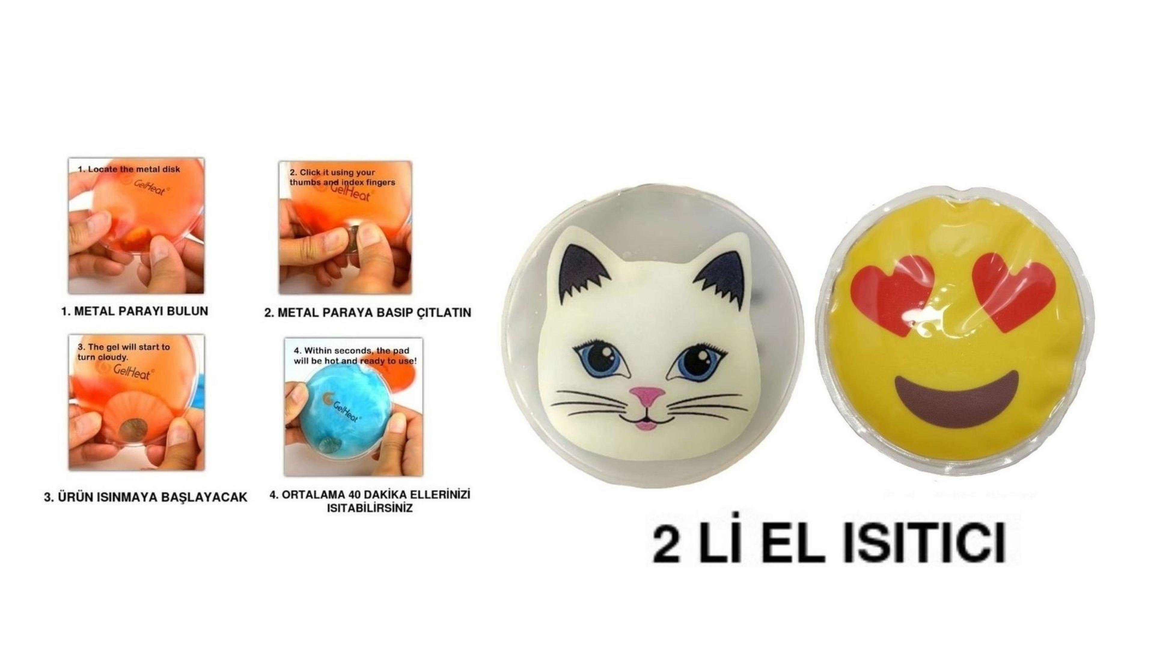 Kalp Emoji,Kedi Cep Sobası,El Isıtıcı,2 Adet Sıcak Su Torbası Pvc  9Cm