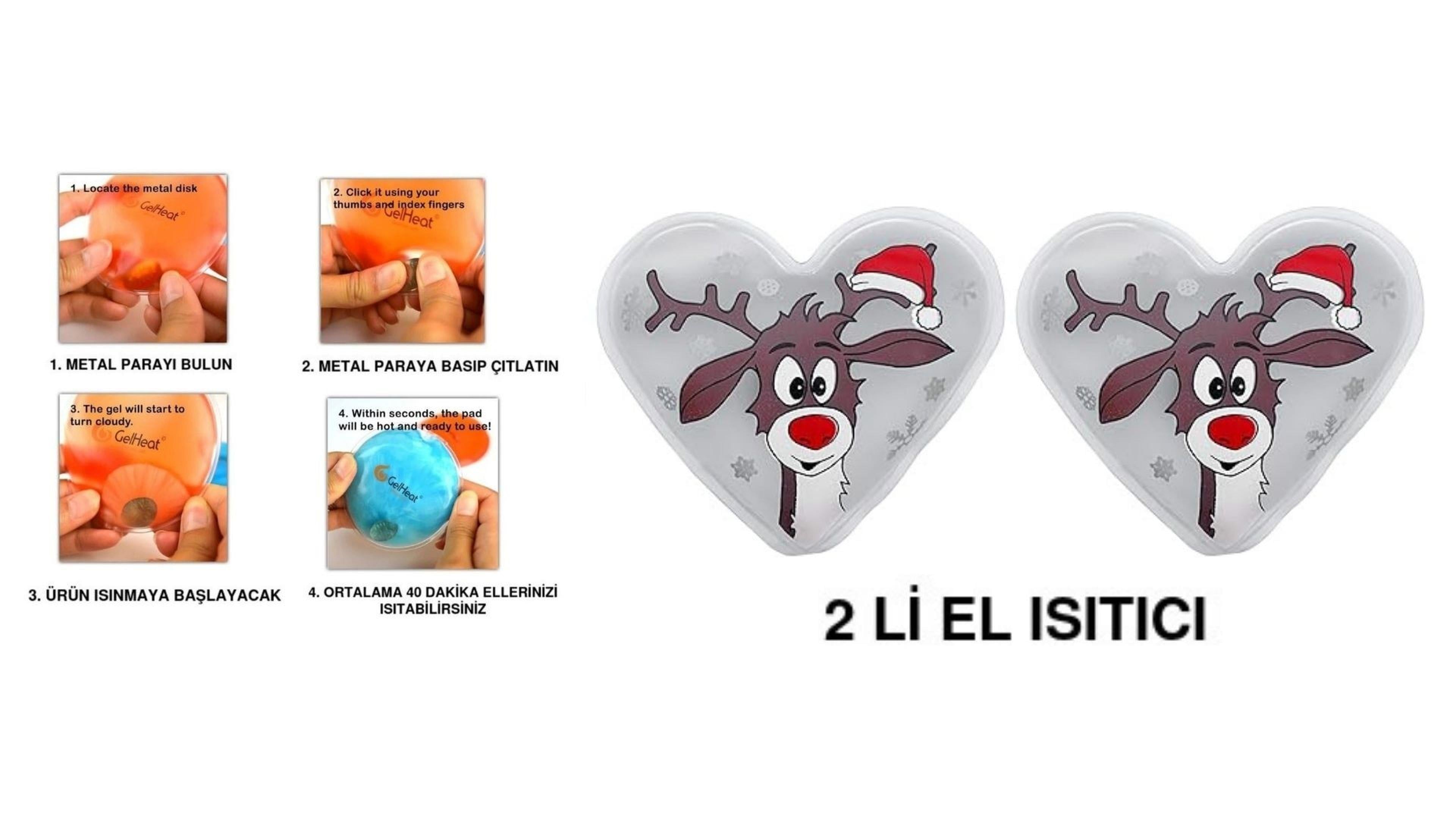 Kalp Geyik Cep Sobası,El Isıtıcı,2 Adet Sıcak Su Torbası Pvc Beyaz 9Cm