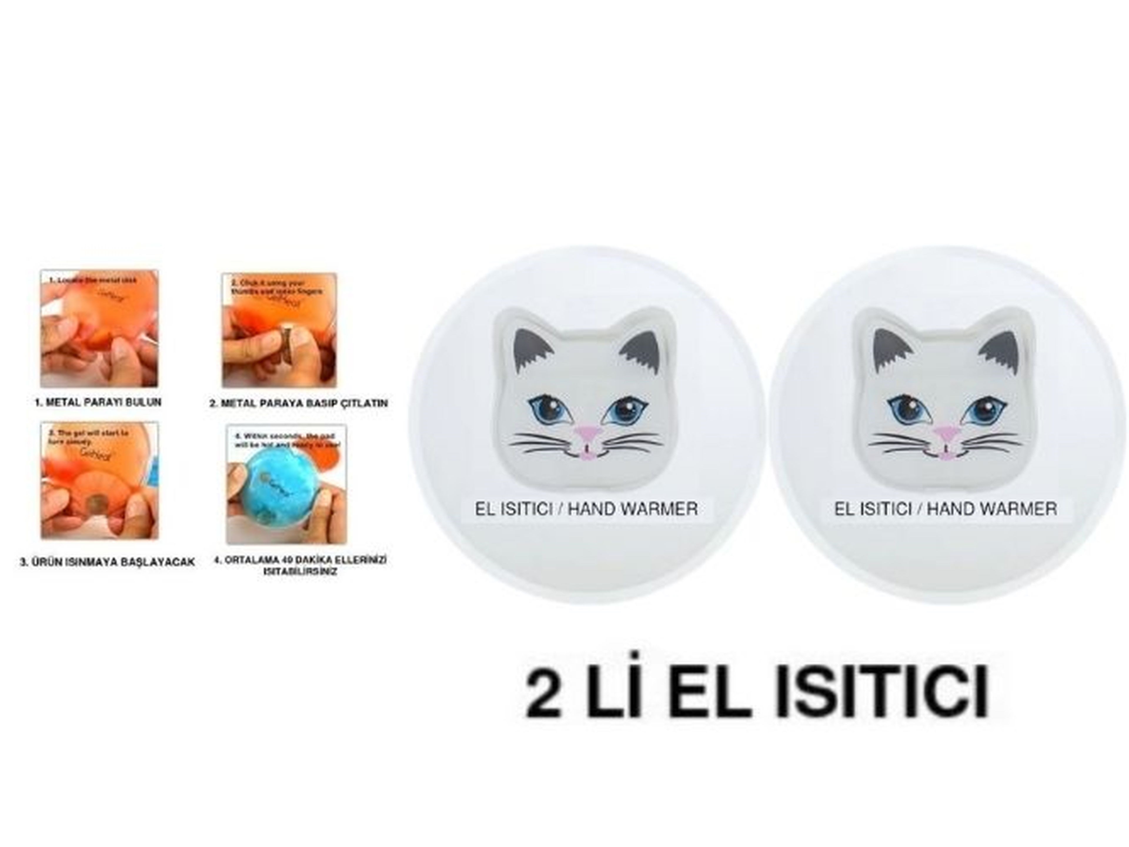 Kedi Cep Sobası,El Isıtıcı,2 Adet Sıcak Su Torbası Pvc  9Cm