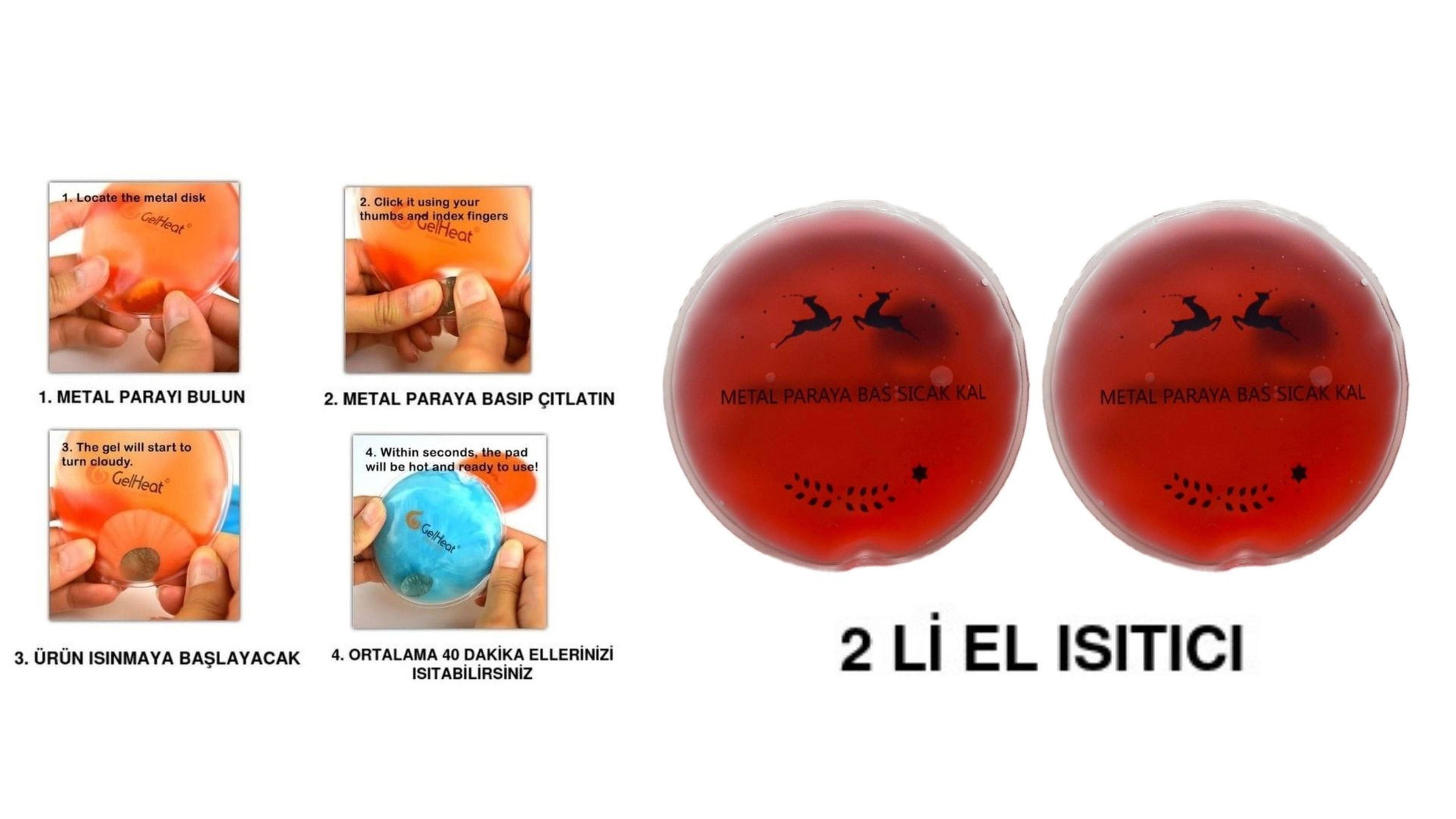 Kırmızı Ceylan Cep Sobası,El Isıtıcı,2 Adet Sıcak Su Torbası Pvc 9cm