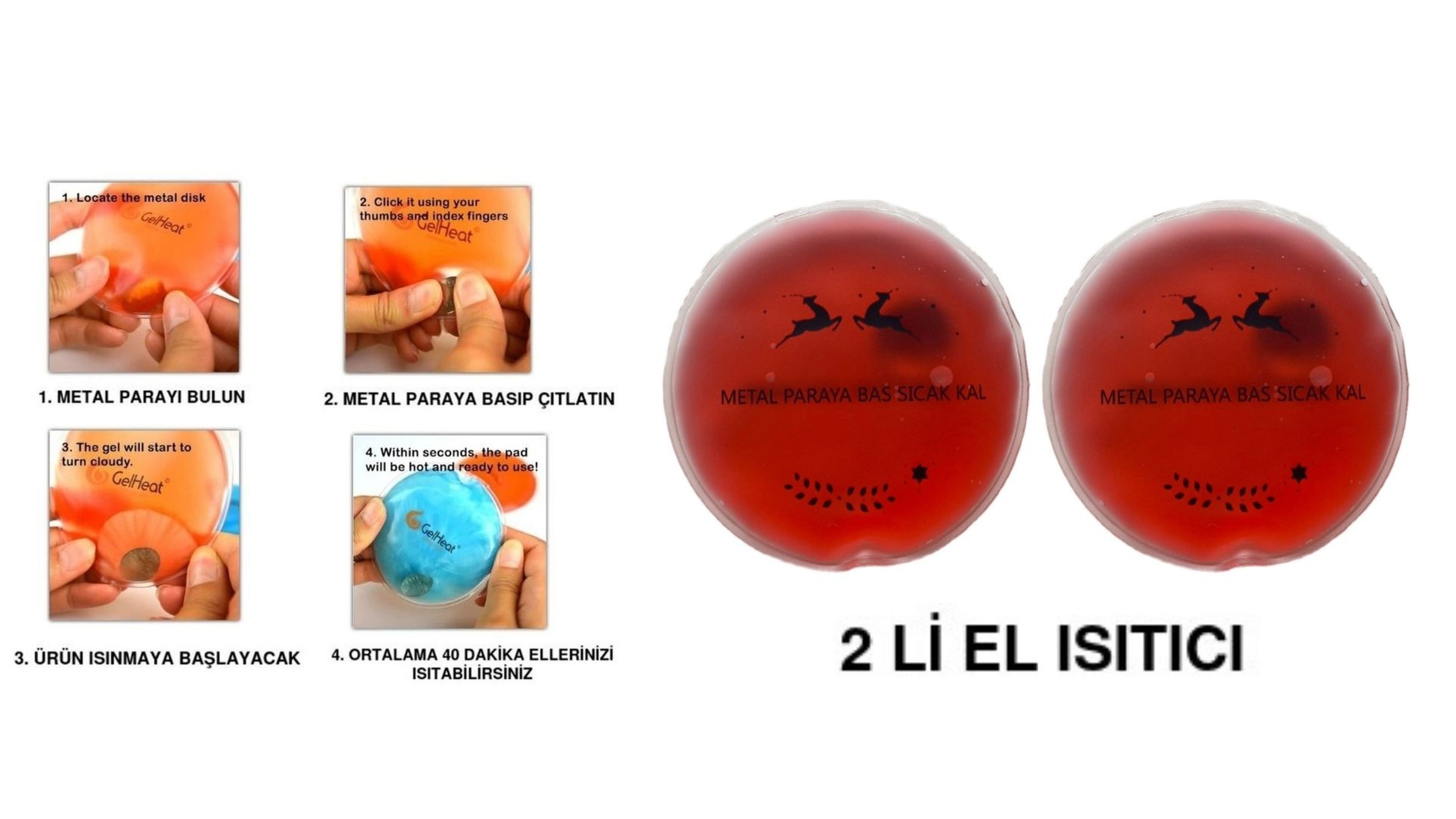 Kırmızı Ceylan Cep Sobası,El Isıtıcı,İki Adet Sıcak Su Torbası Pvc  9Cm