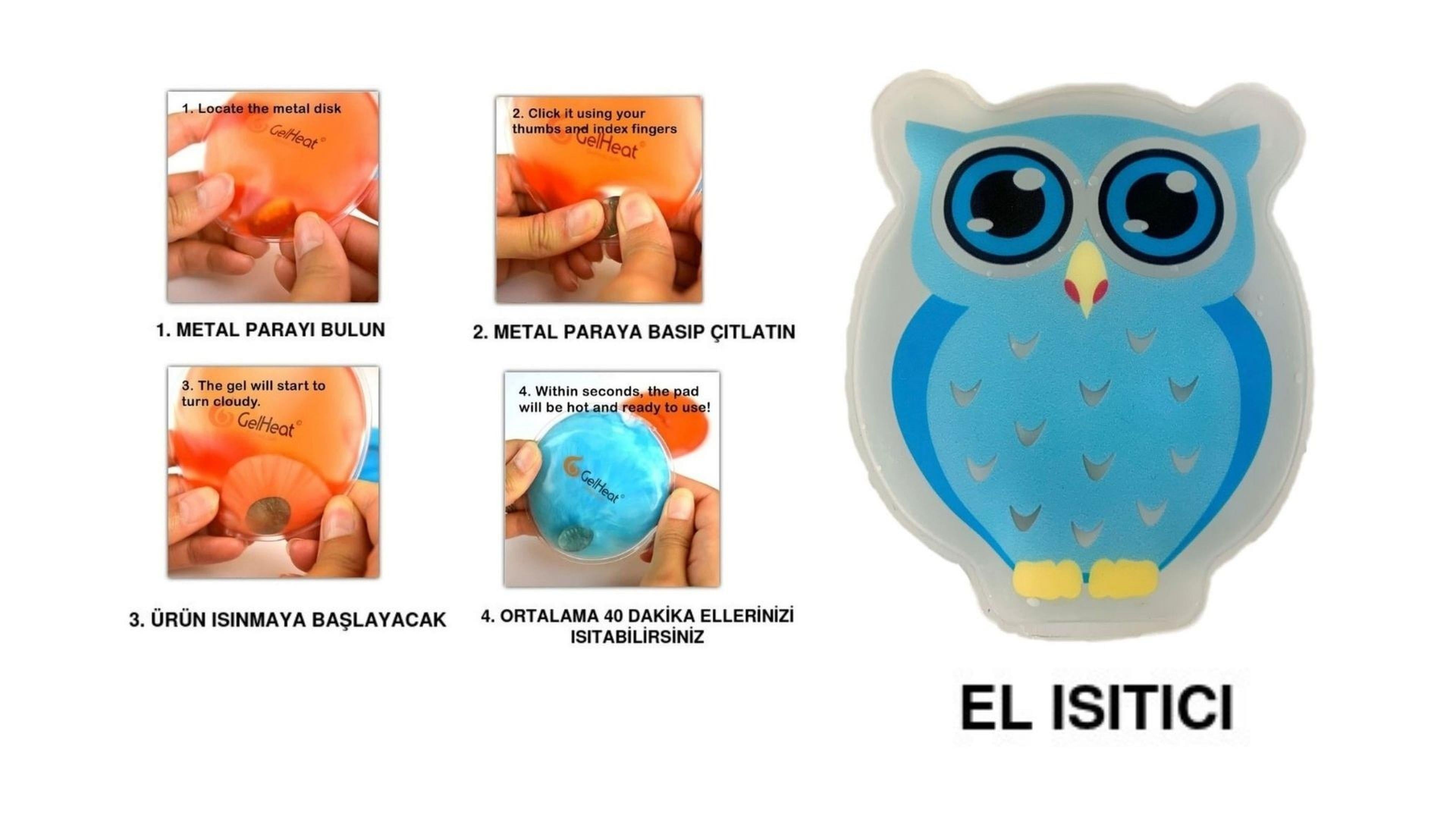 Mavi Baykuş Cep Sobası,El Isıtıcı,Sıcak Su Torbası Pvc 9cm