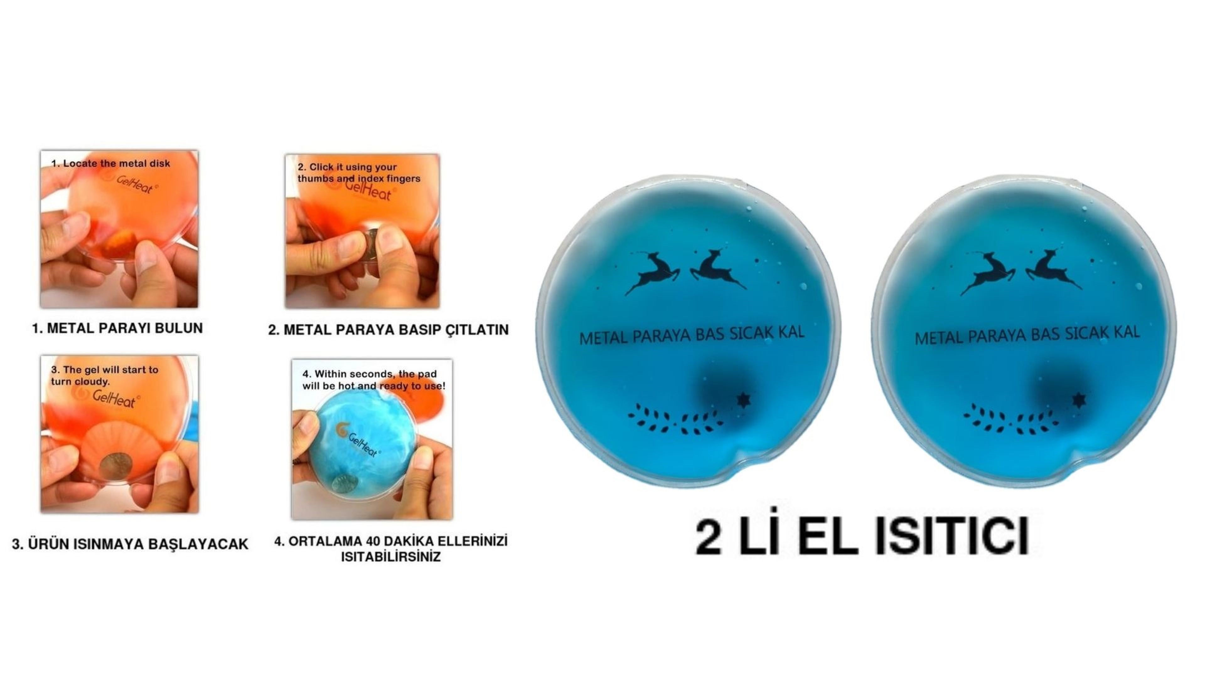 Mavi Ceylan Cep Sobası,El Isıtıcı,İki Adet Sıcak Su Torbası Pvc  9Cm